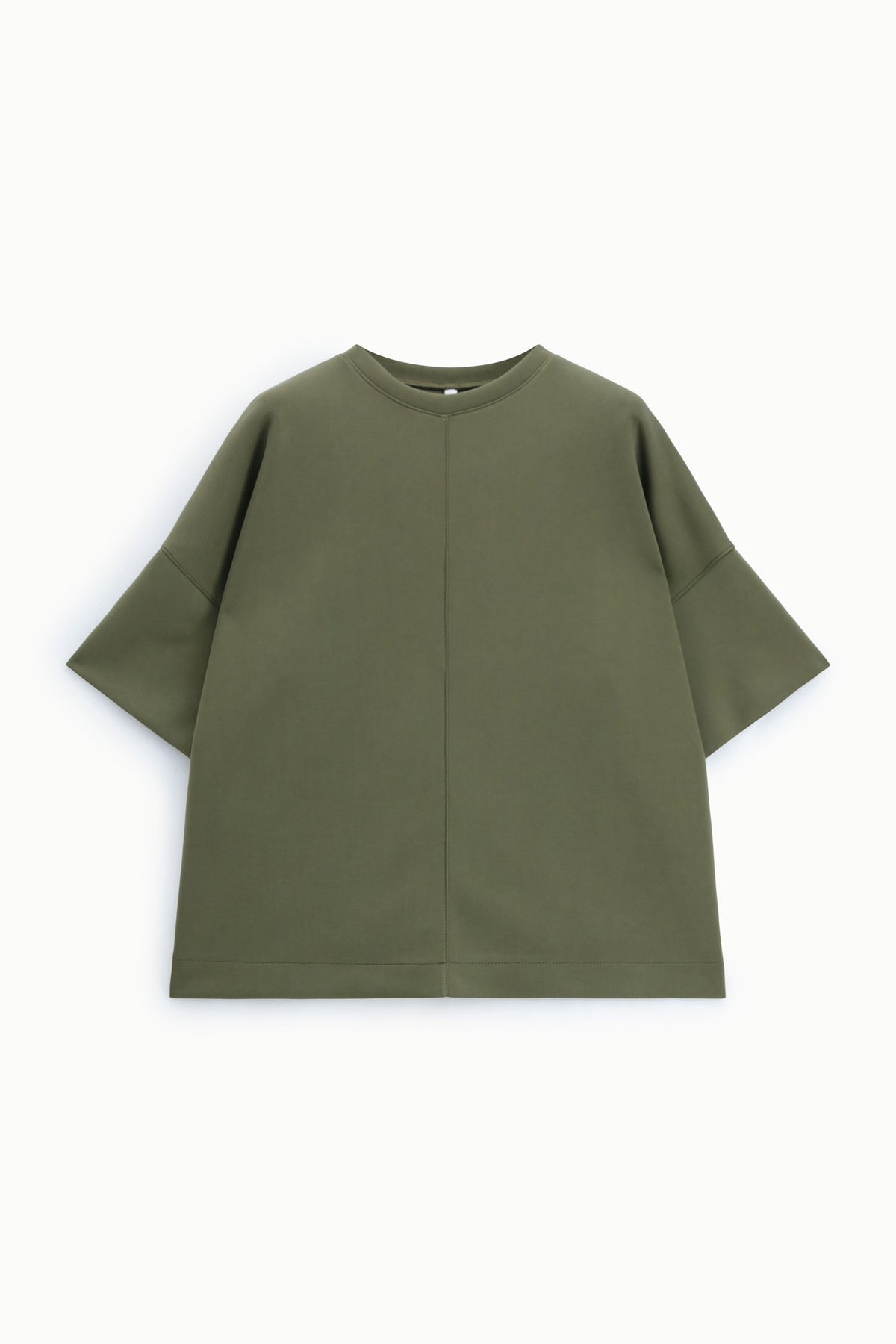 Sweat-shirt oversize manches courtes en point de Milan kaki – Femme