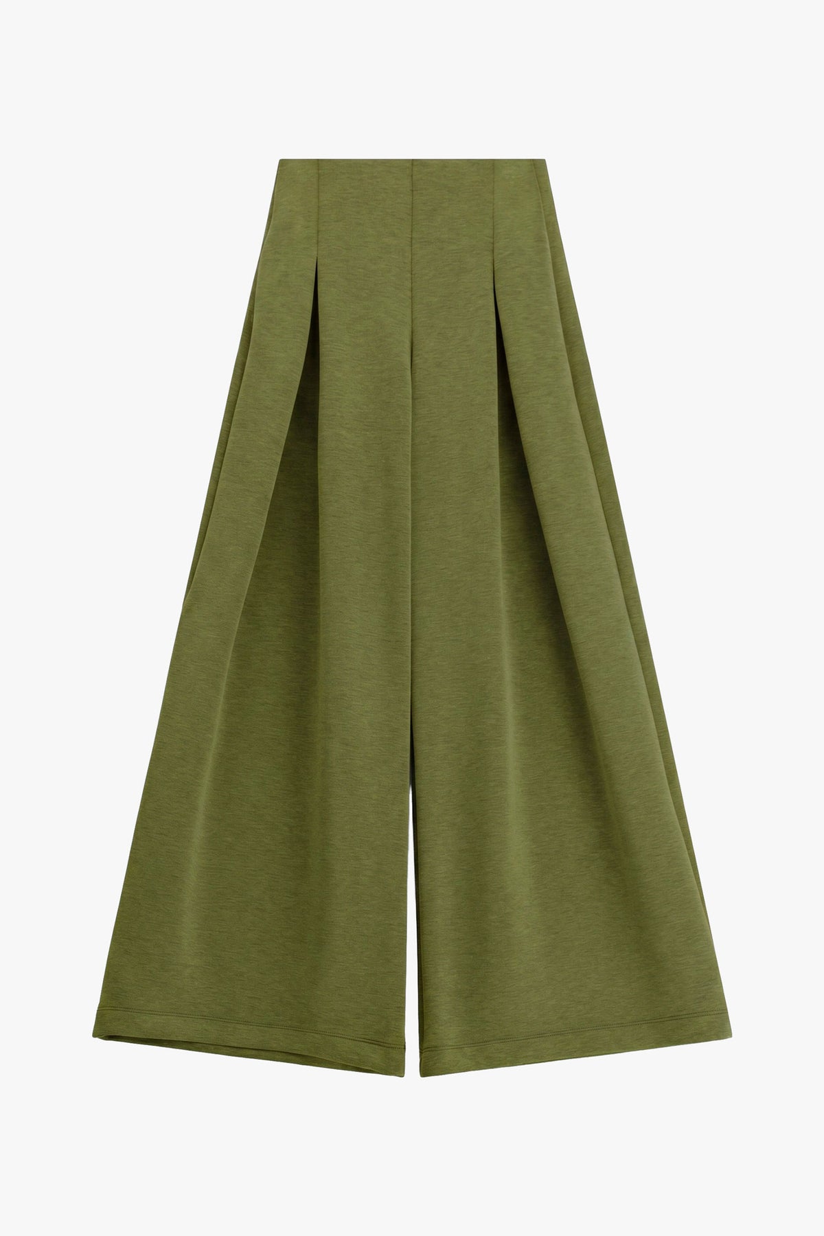 Pantalon palazzo à plis en point de Milan kaki – Femme