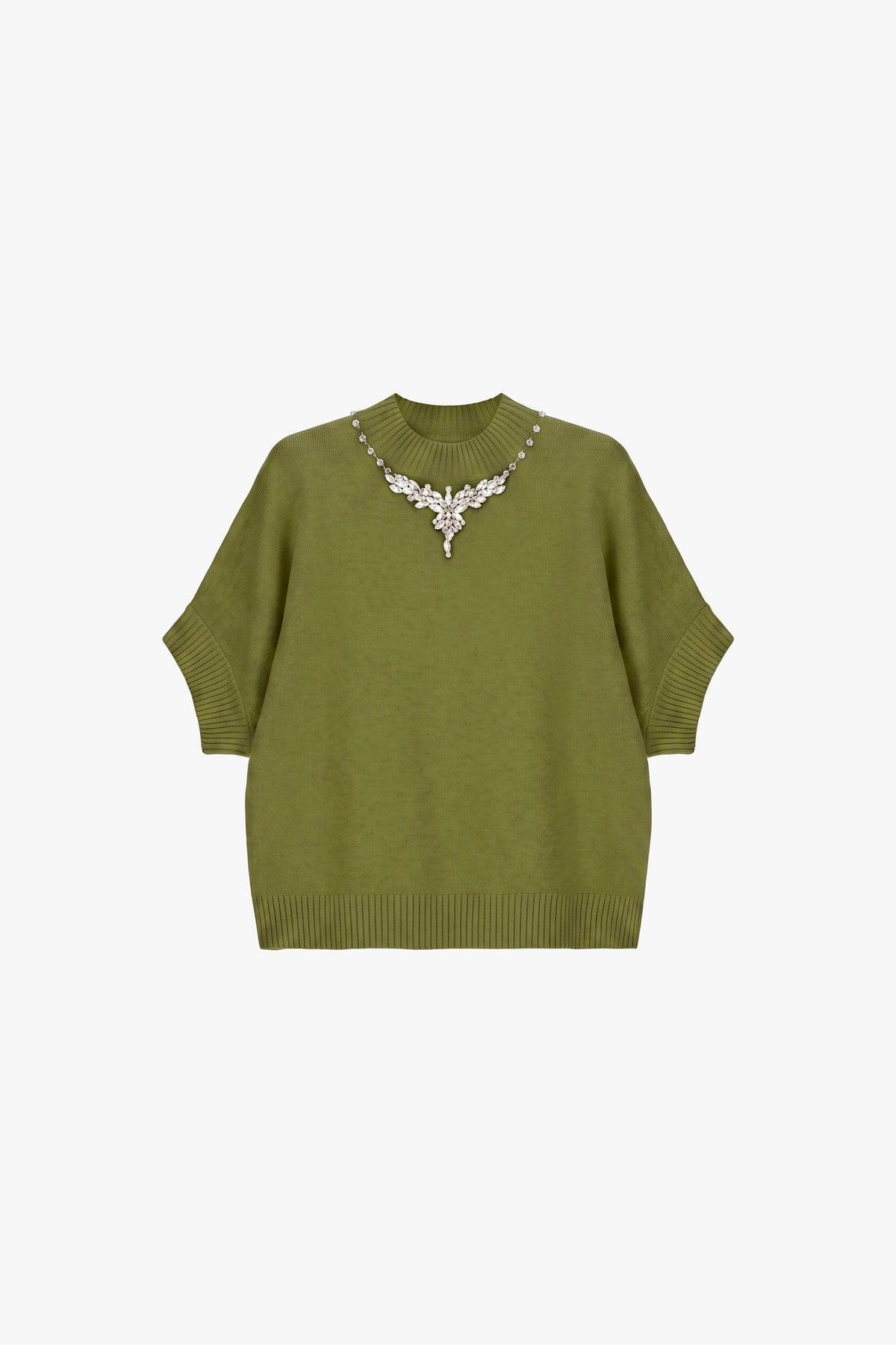 Pull col montant à collier de strass kaki Imperial Femme