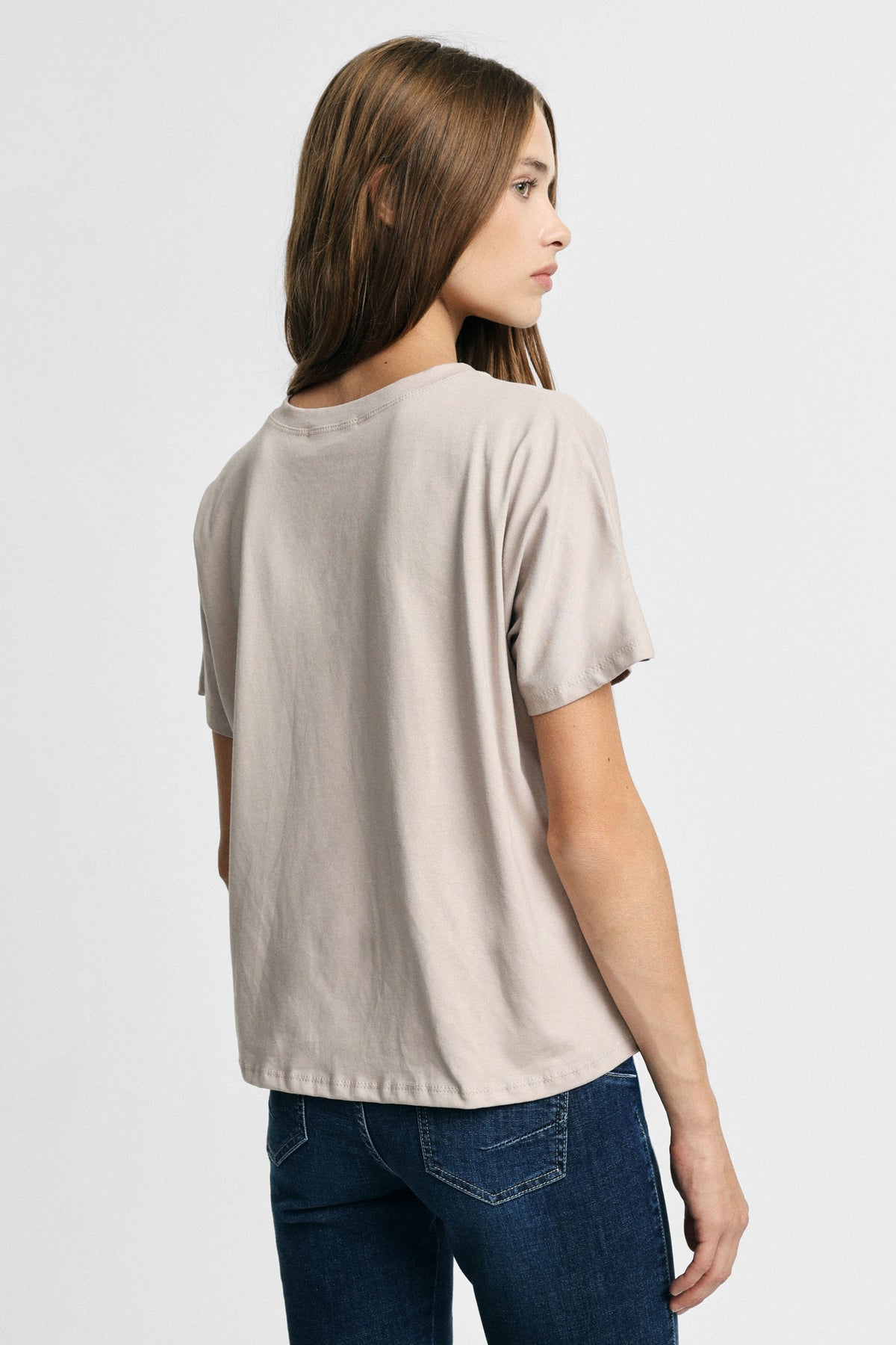 T-shirt col rond ample imprimé camel – Femme