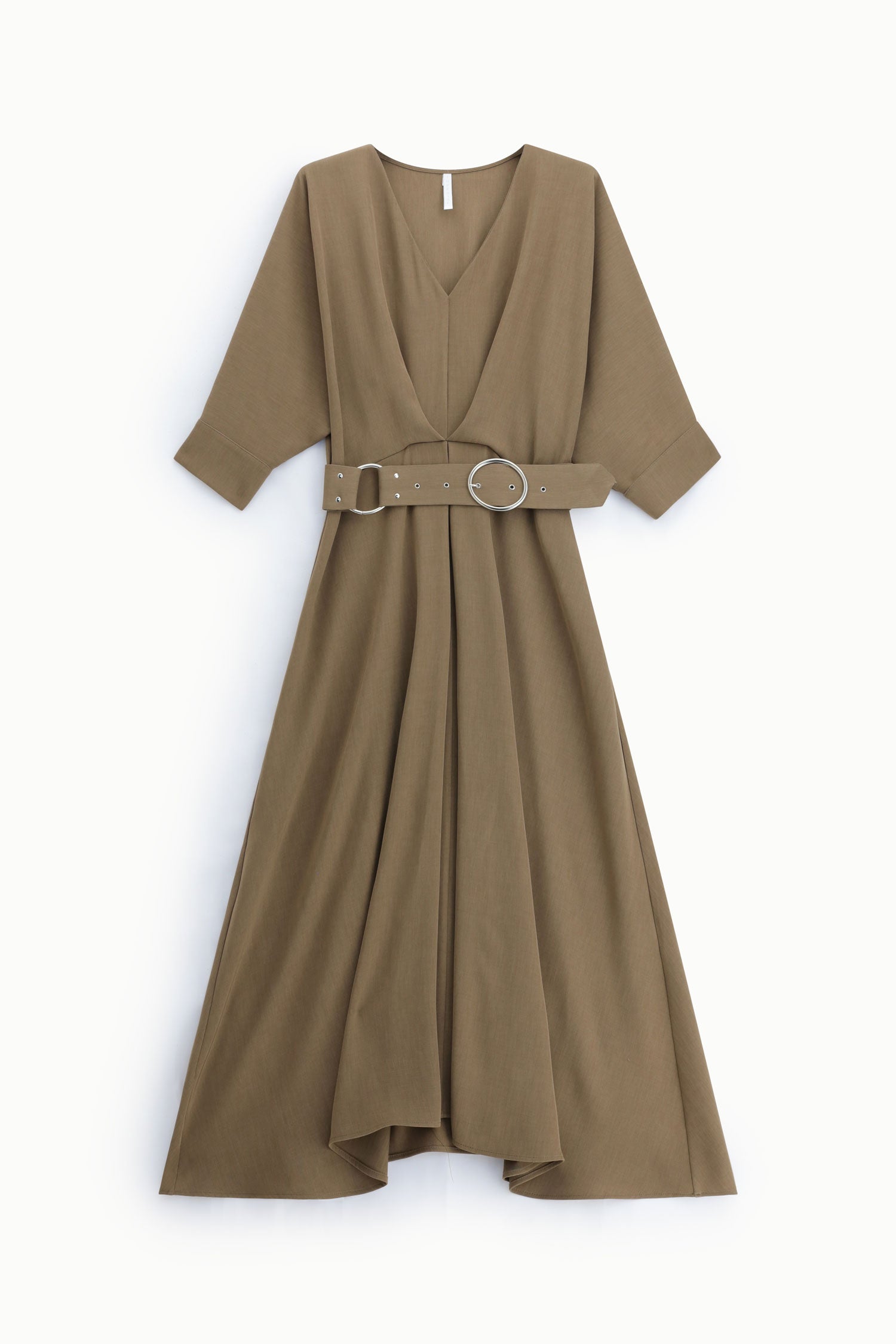 Robe longue ceinturee decollete V tabac - Imperial Femme