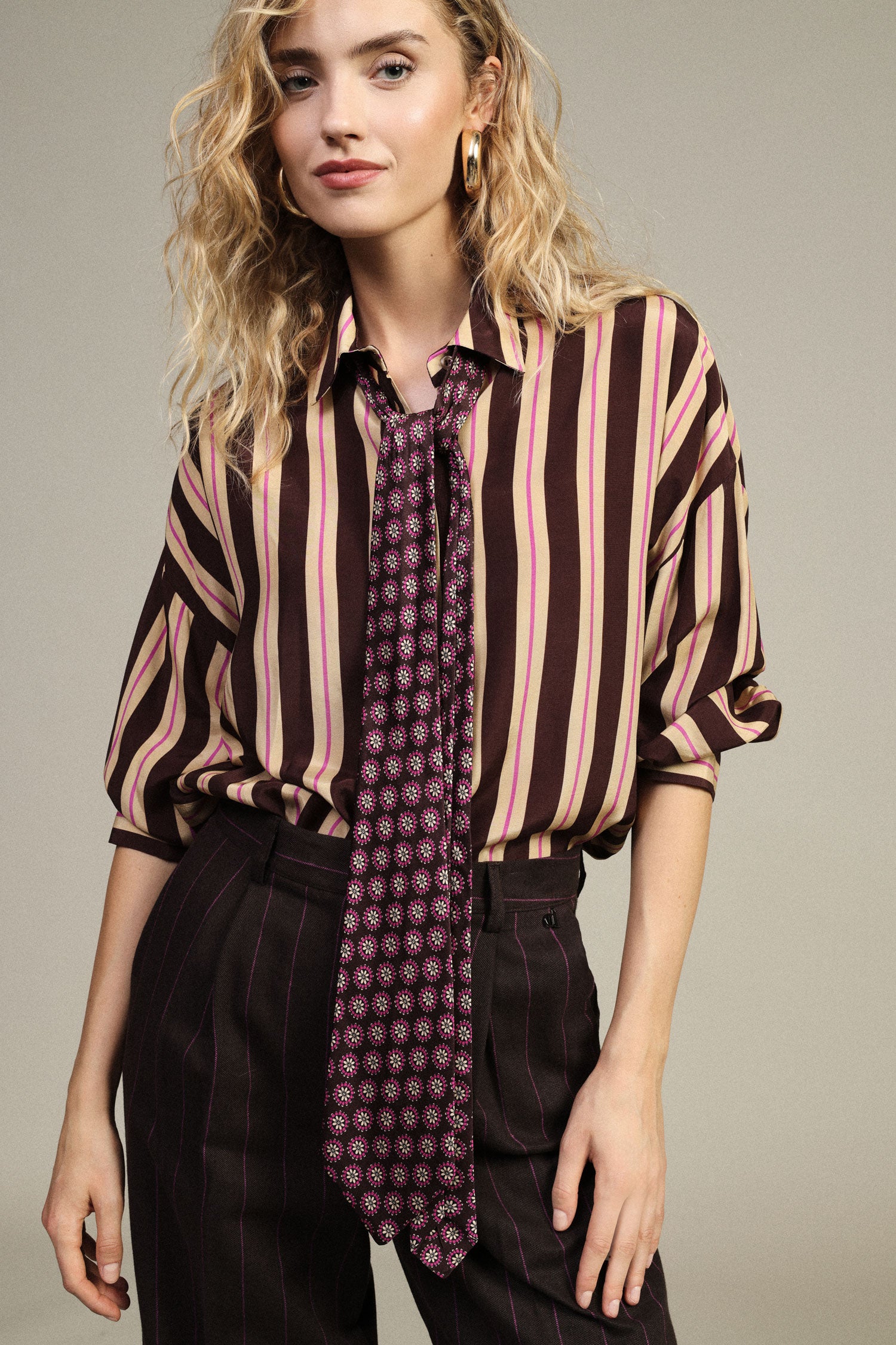 Chemise en viscose chocolat Dixie Femme vue portee