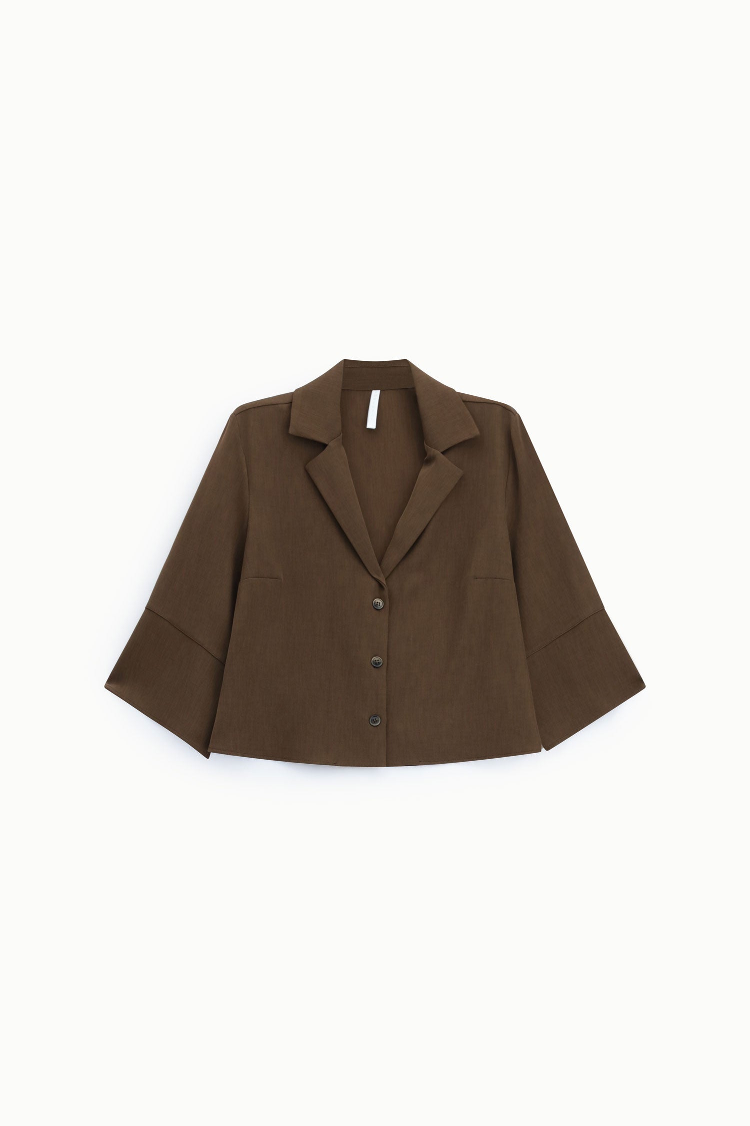 Chemise cropped col a revers chocolat - Imperial Femme