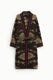 Image de Manteau long kimono jacquard ethnique ceinture cuir chocolat – Femme