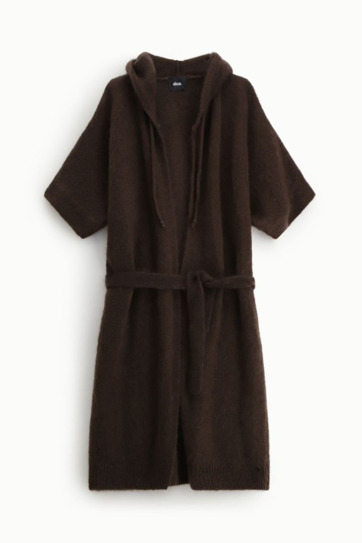 Cardigan long a capuche et ceinture chocolat Dixie Femme vue produit