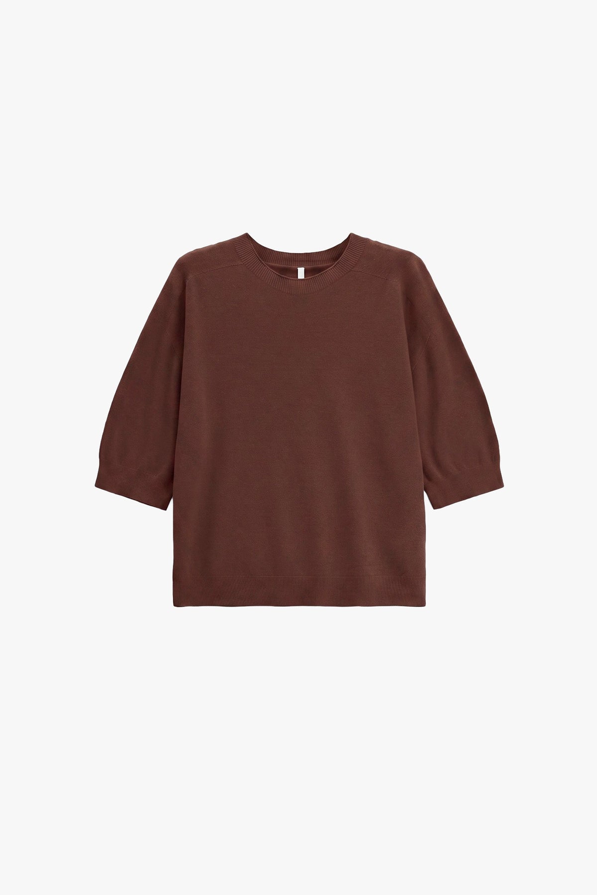 Pull col rond à manches ballon trois-quarts chocolat Imperial Femme, vue à plat