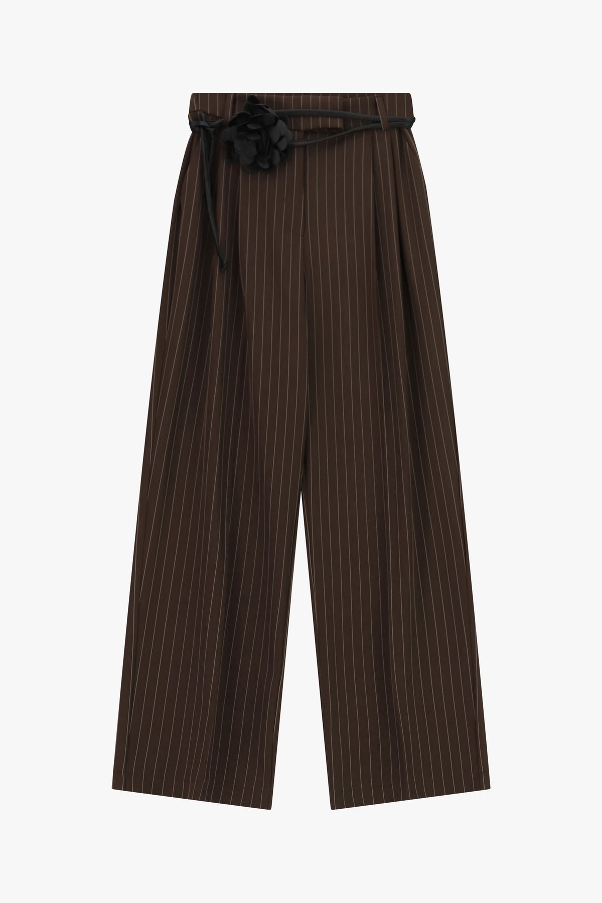 Pantalon rayé jambe large à ceinture fleur marron – Imperial