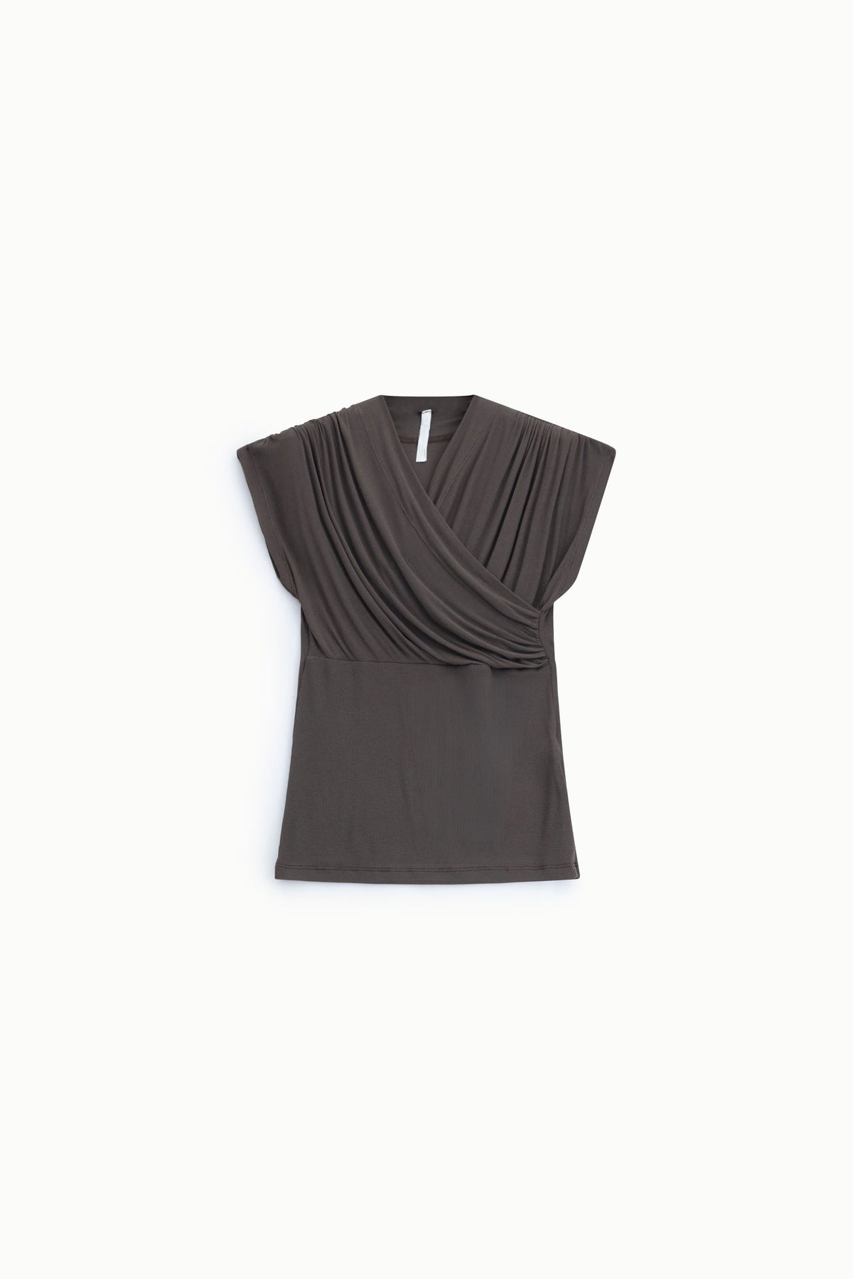 Top drapé encolure croisée en modal marron – Femme