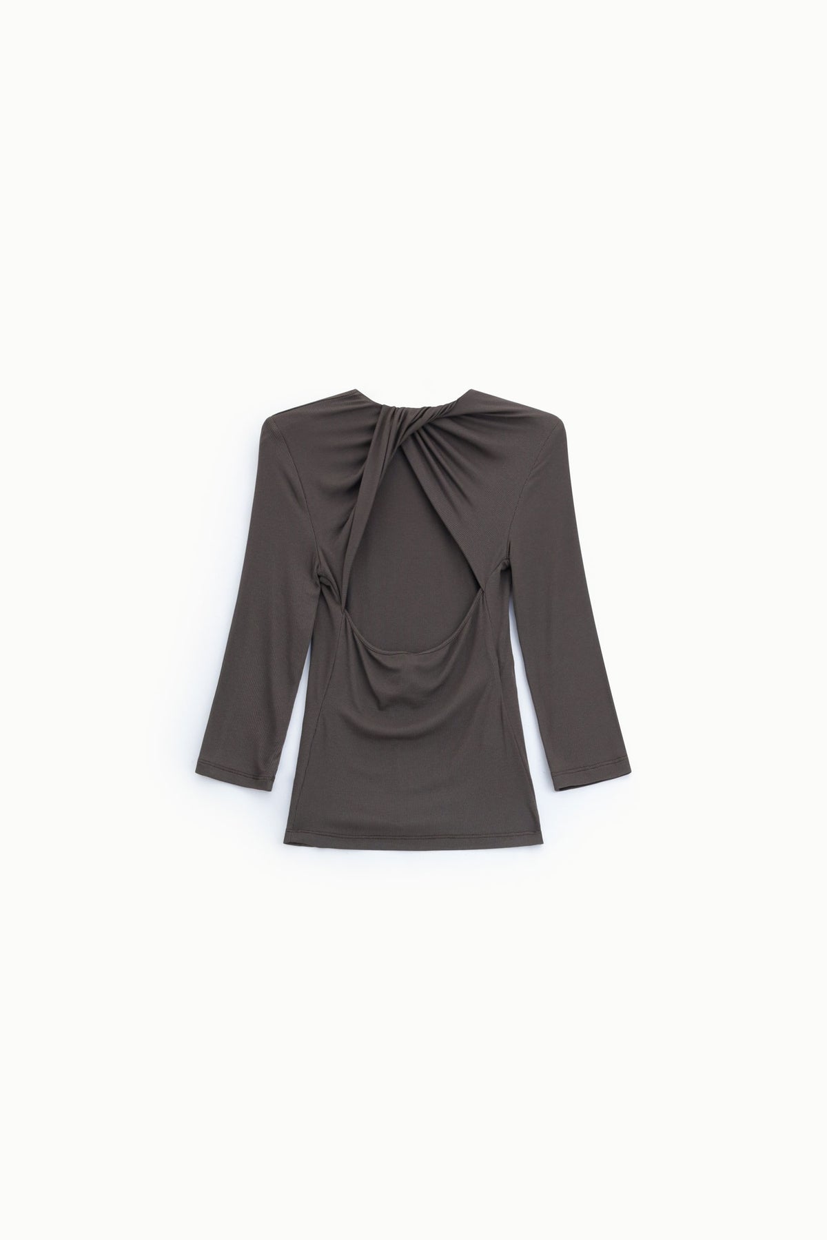 Top dos ouvert drapé manches trois-quarts marron – Femme