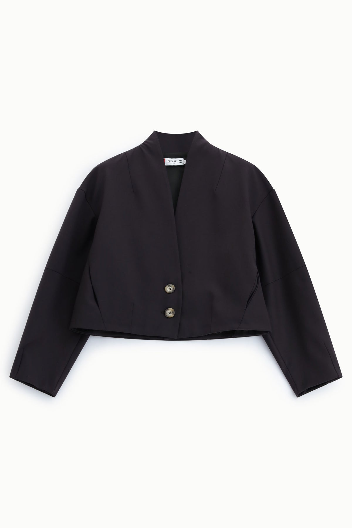 Veste courte col pointe en crêpe chocolat – Femme