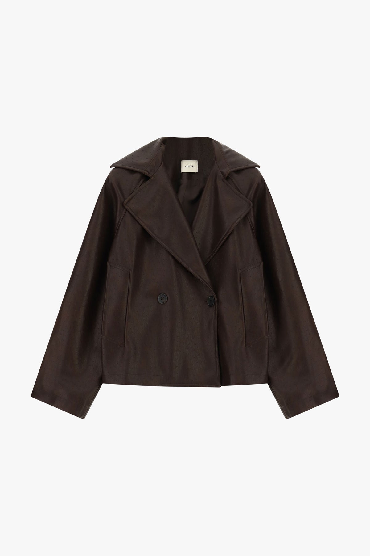 Veste courte croisée en éco-cuir chocolat Dixie