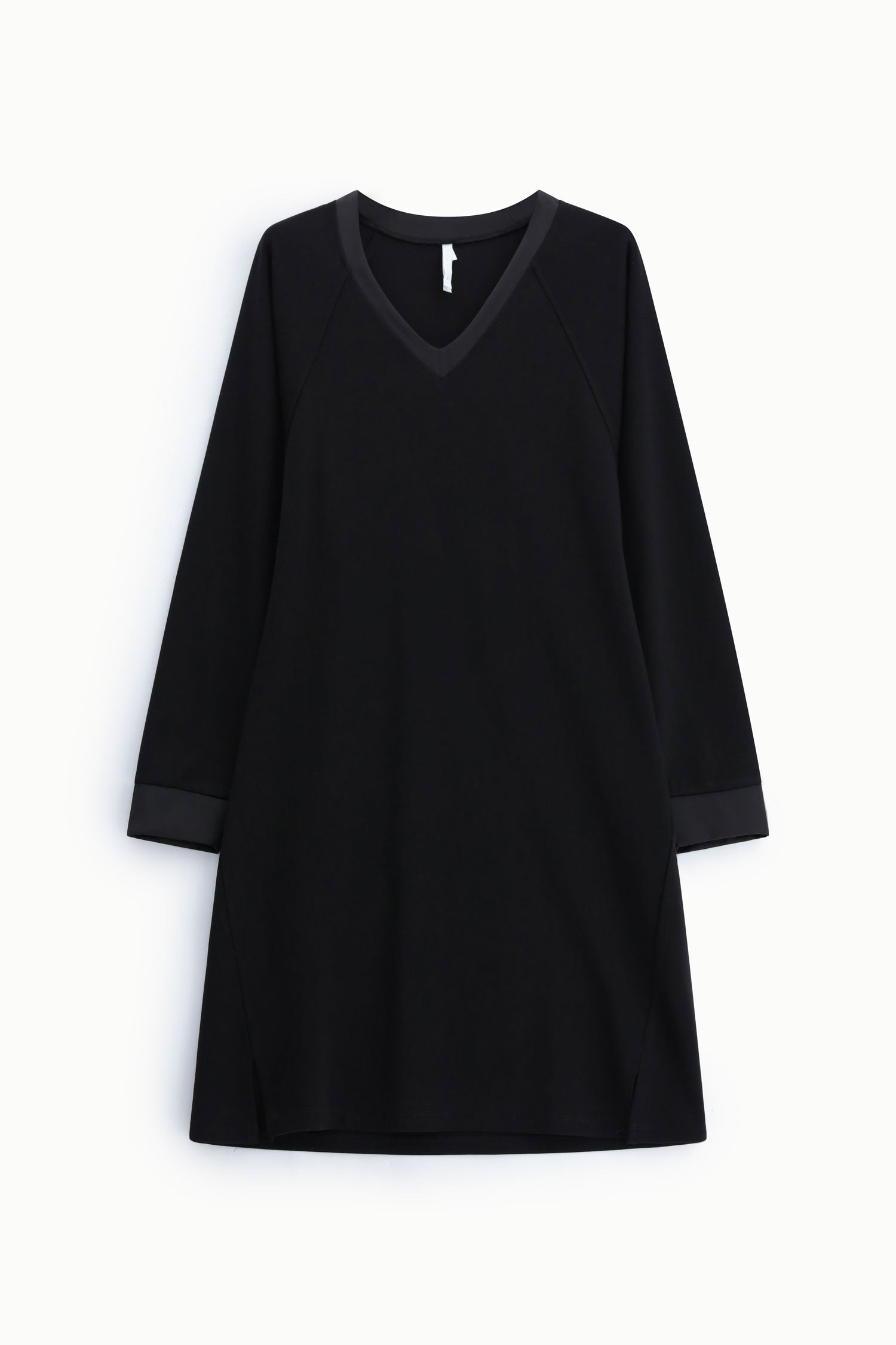 Robe courte trapèze col V manches kimono satin noir Imperial Femme