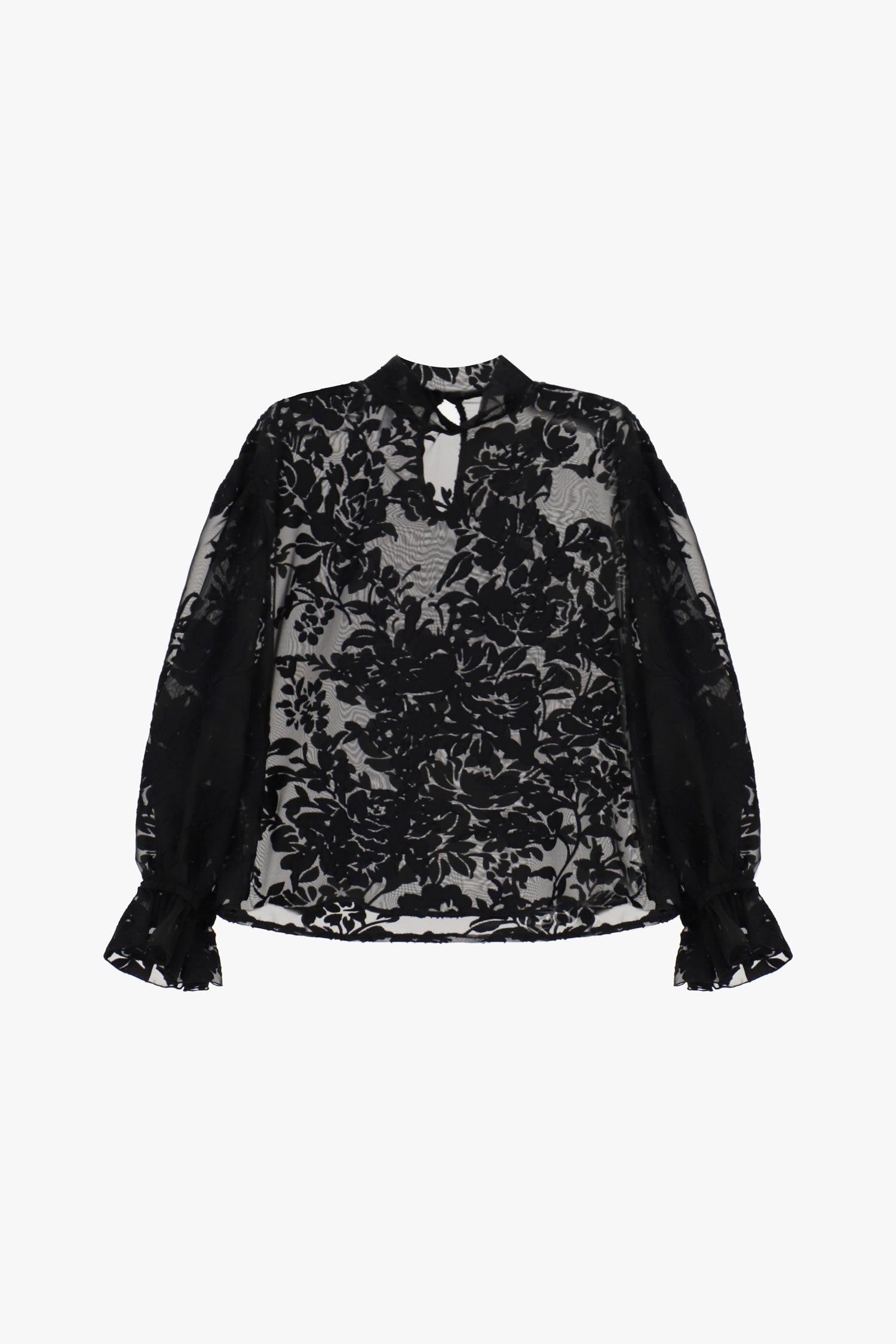 Blouse transparente jacquard floral manches ballon noir Imperial Femme