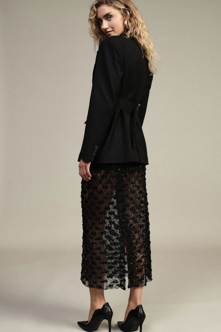 Jupe midi brodee transparence taille haute noire Dixie Femme vue de dos