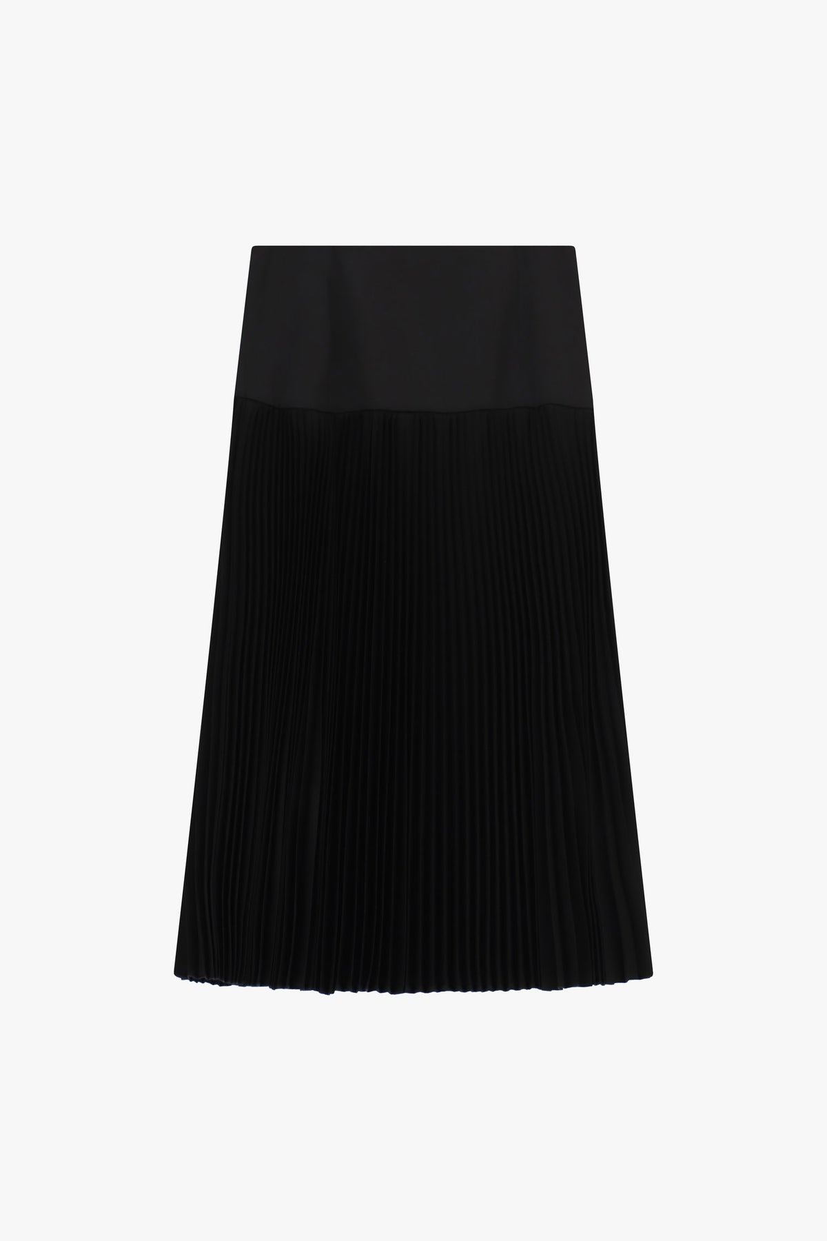 Jupe midi plissée à empiècement satiné noir – Femme