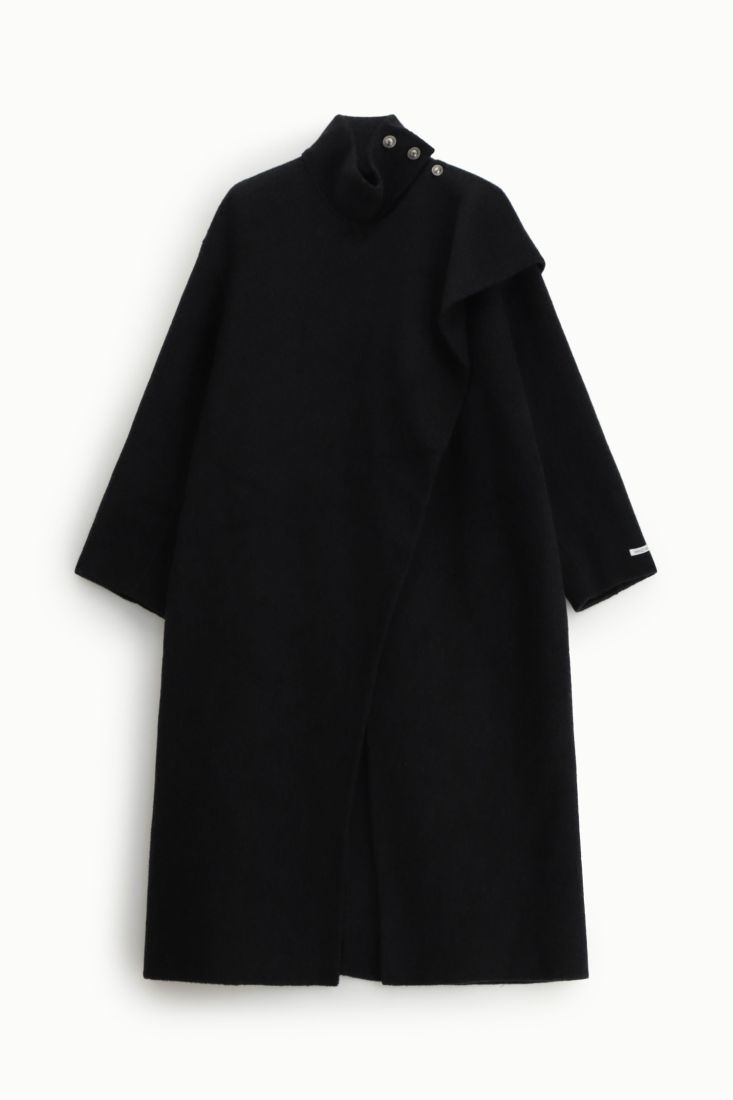 Manteau long en drap de laine noir Dixie Femme vue de face