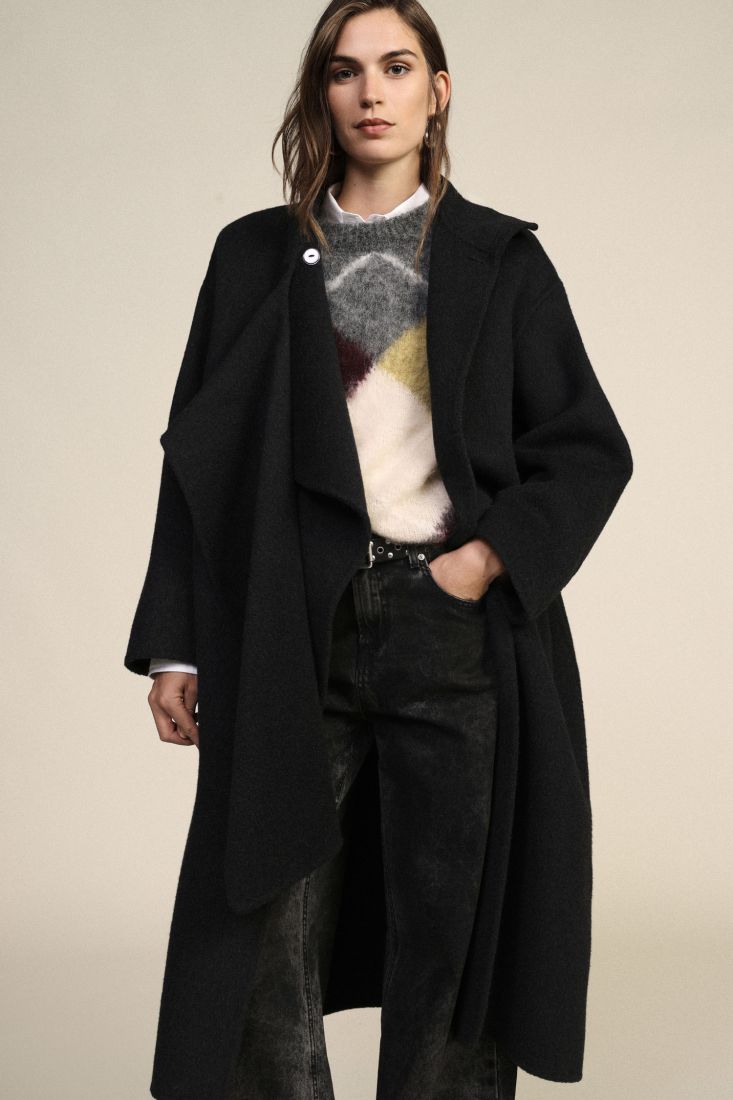 Manteau long en drap de laine noir Dixie Femme vue de dos