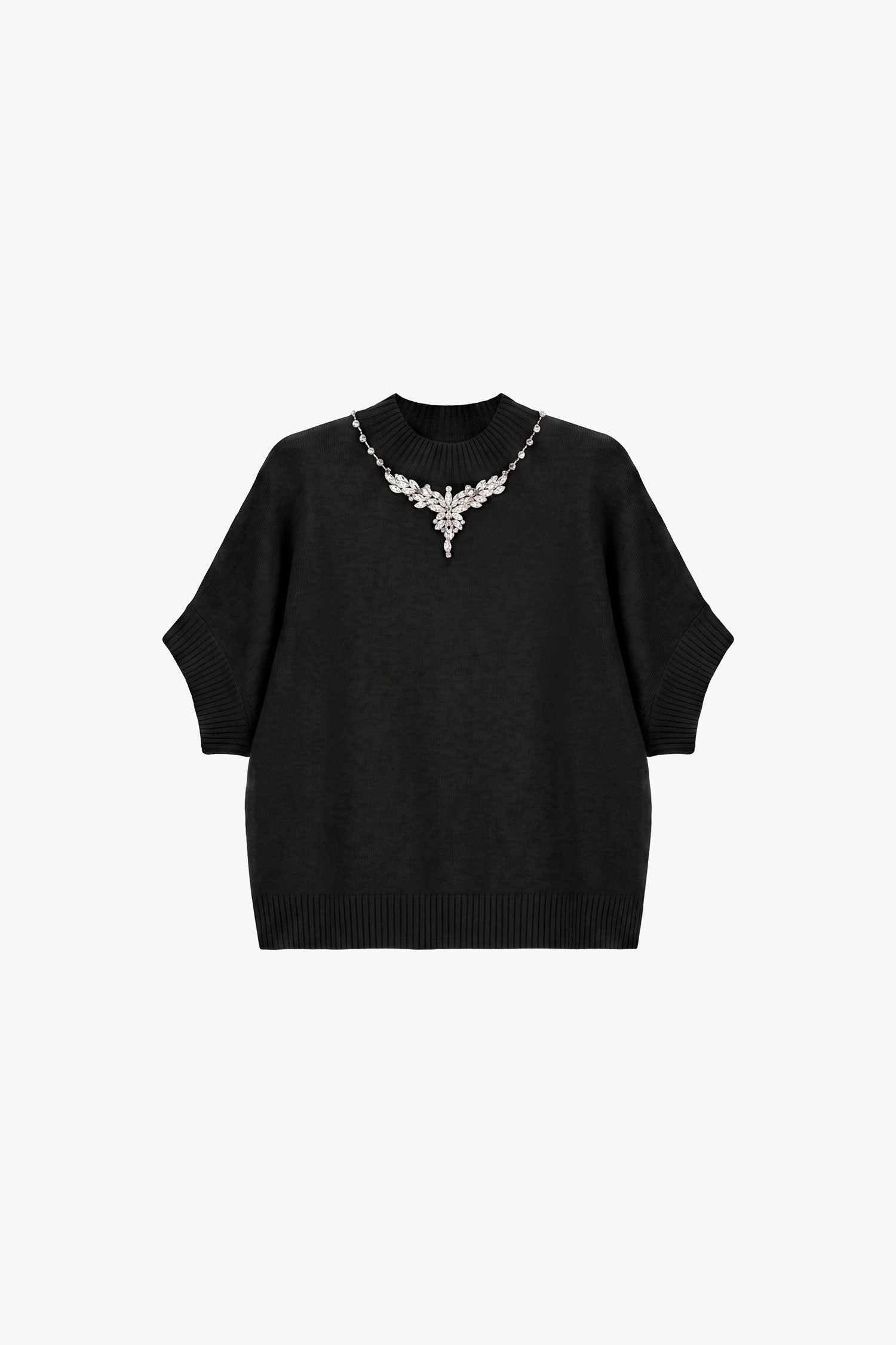 Pull col montant à collier de strass noir Imperial Femme