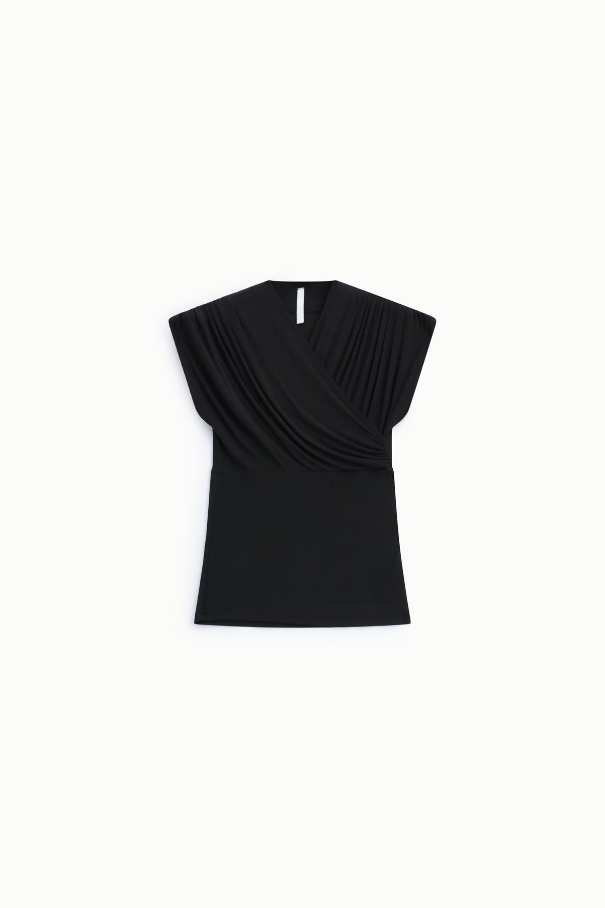Top drapé encolure croisée en modal noir – Femme