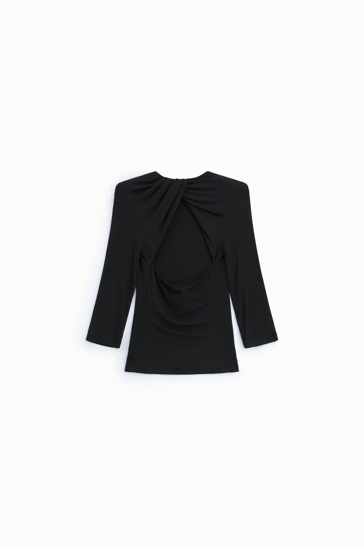 Top dos ouvert drapé manches trois-quarts noir – Femme