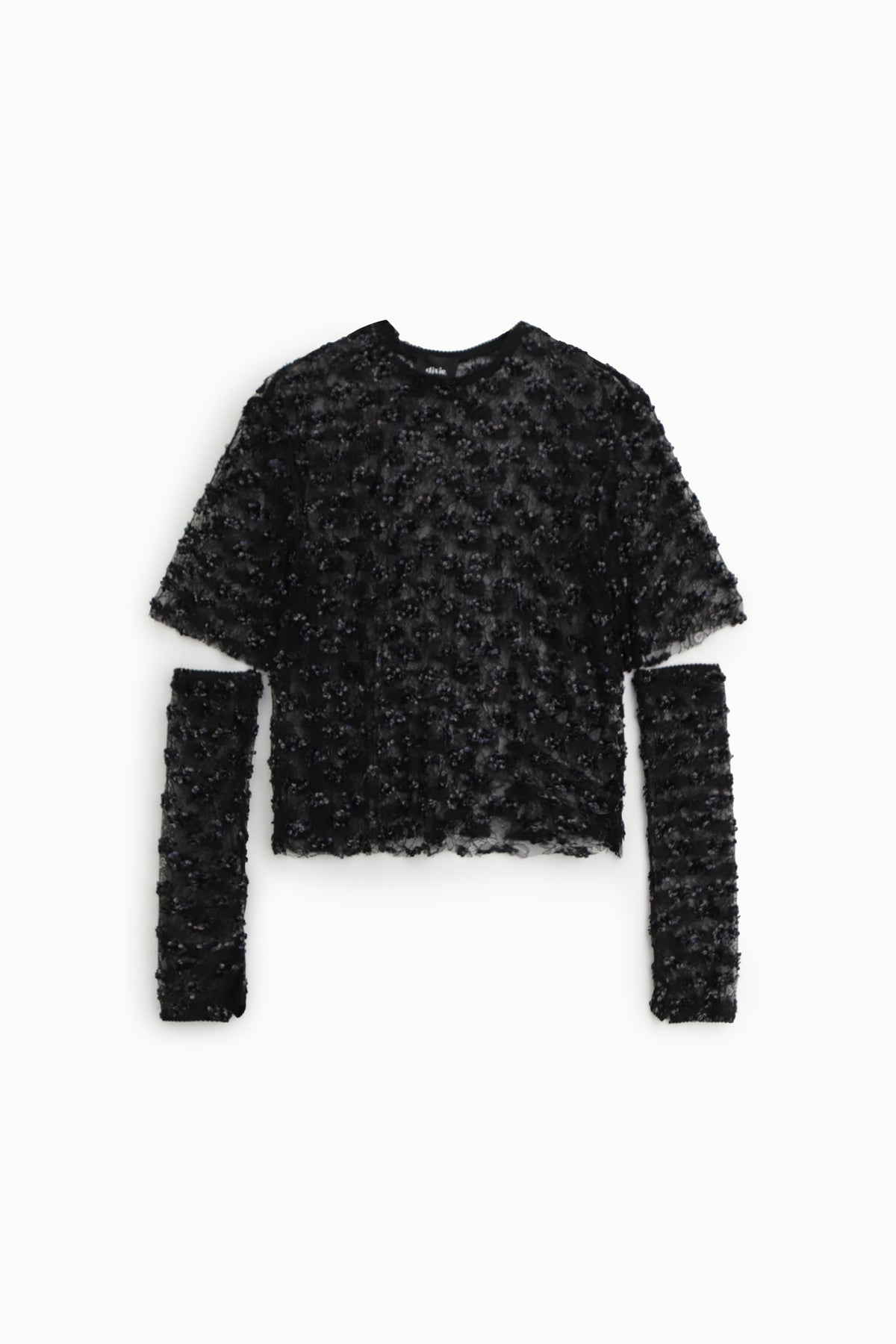T-shirt en tulle brodé à manchettes amovibles noir – Femme