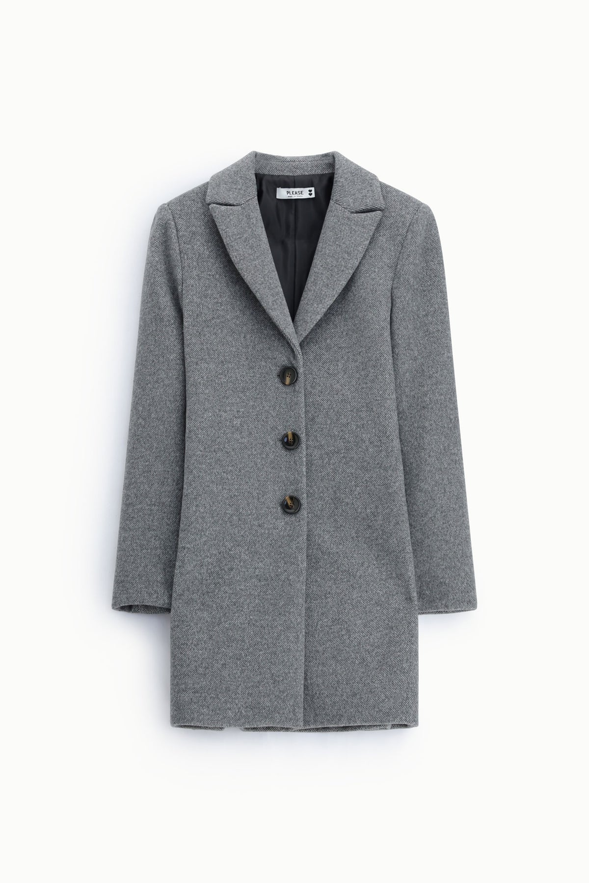 Manteau droit à revers crantés gris chiné à plat – Please