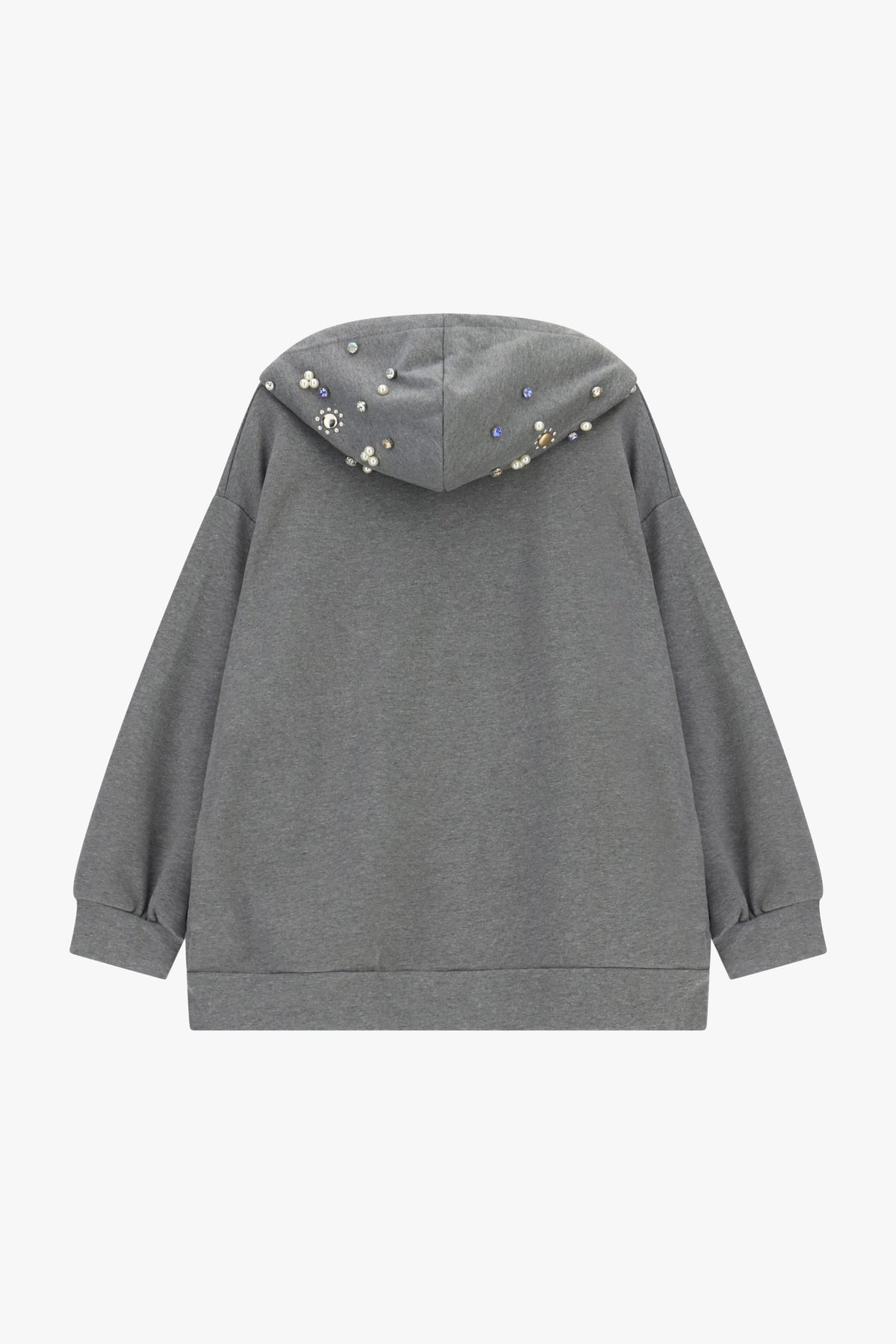 Sweat à capuche perlé oversize gris moyen, vue de dos – Dixie