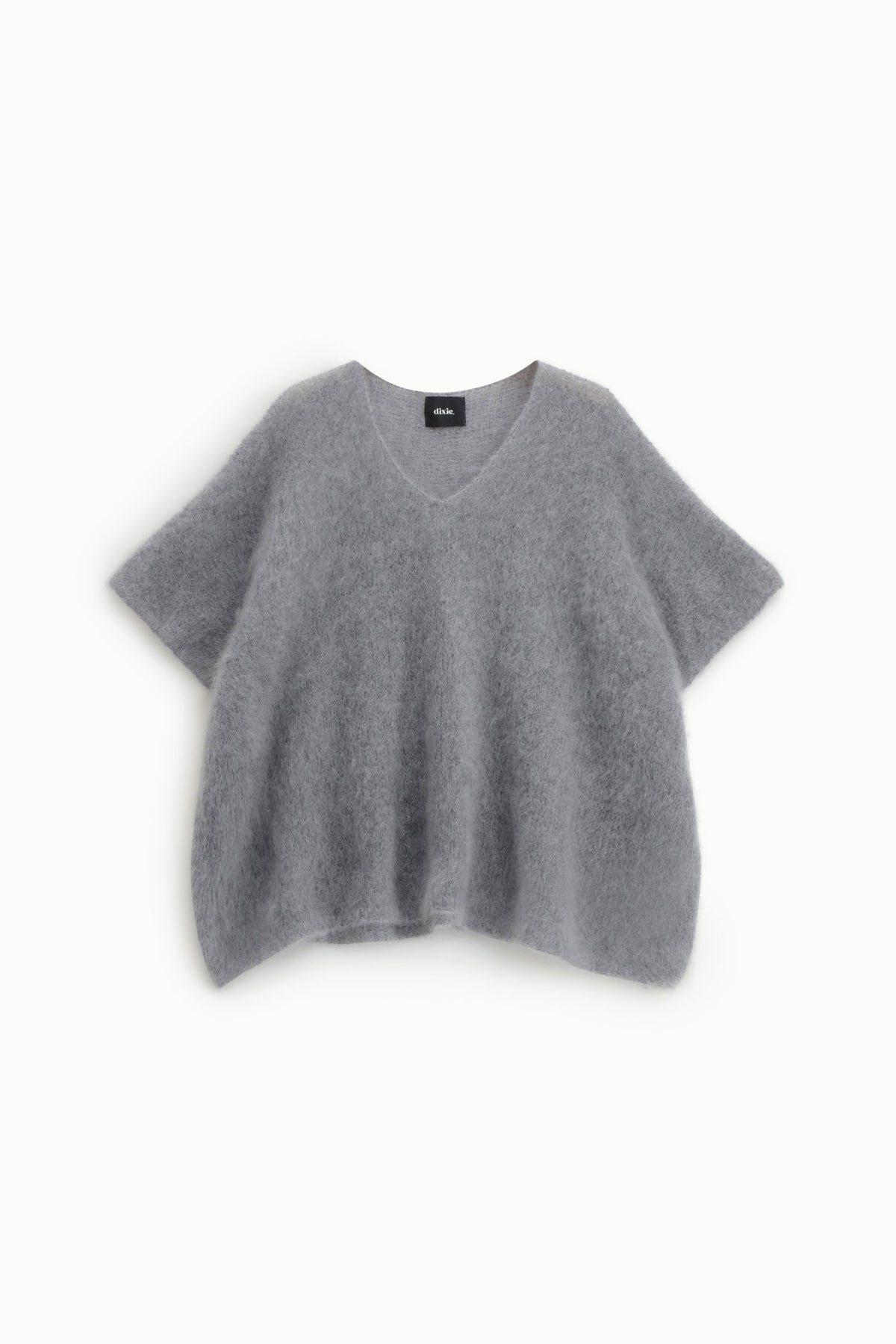 Pull poncho col V en maille duveteuse gris – Femme