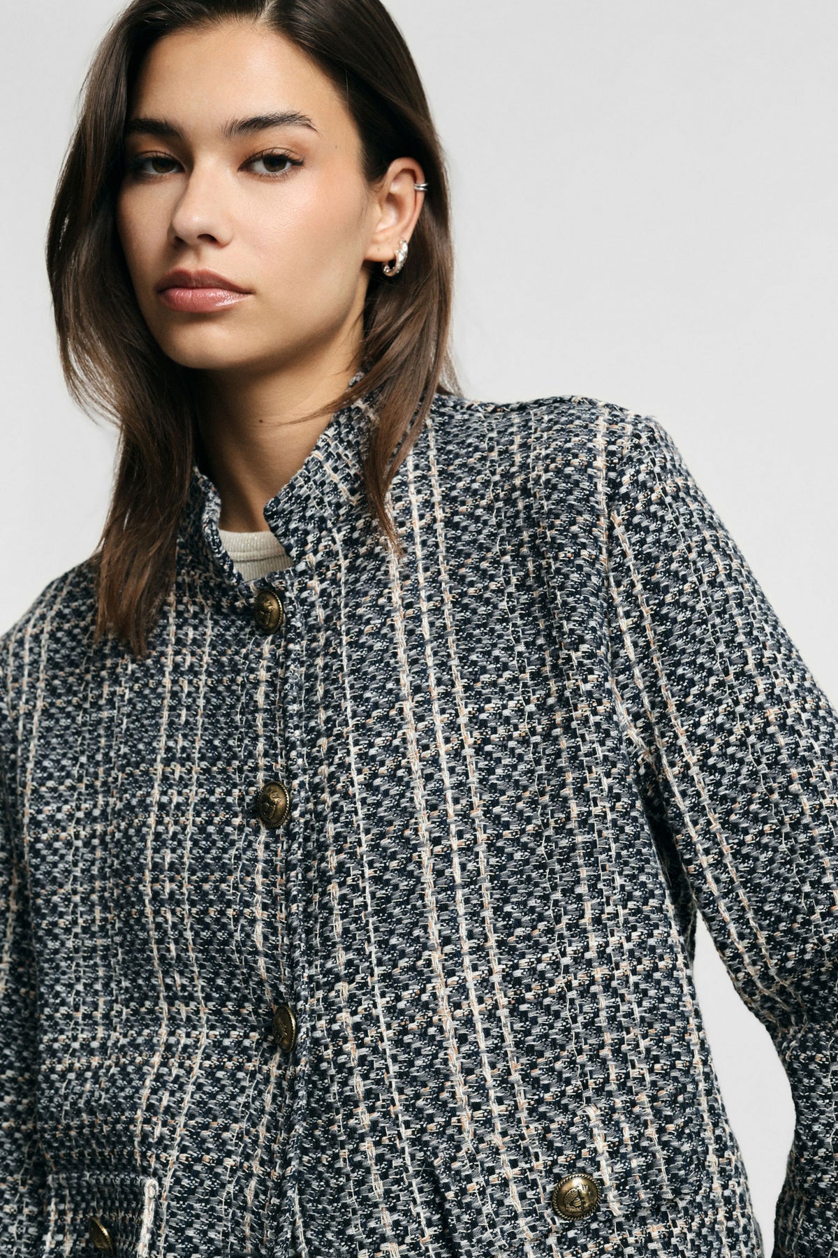 Veste chemise courte gris chine Please Femme vue portee