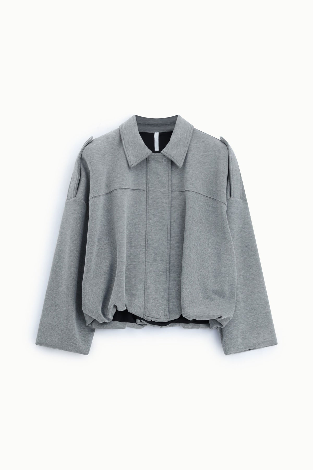 Sweat-shirt col chemise à bas élastiqué gris foncé – Femme