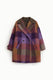 Image de Manteau croisé à carreaux laine brossée col velours multicolore – Femme