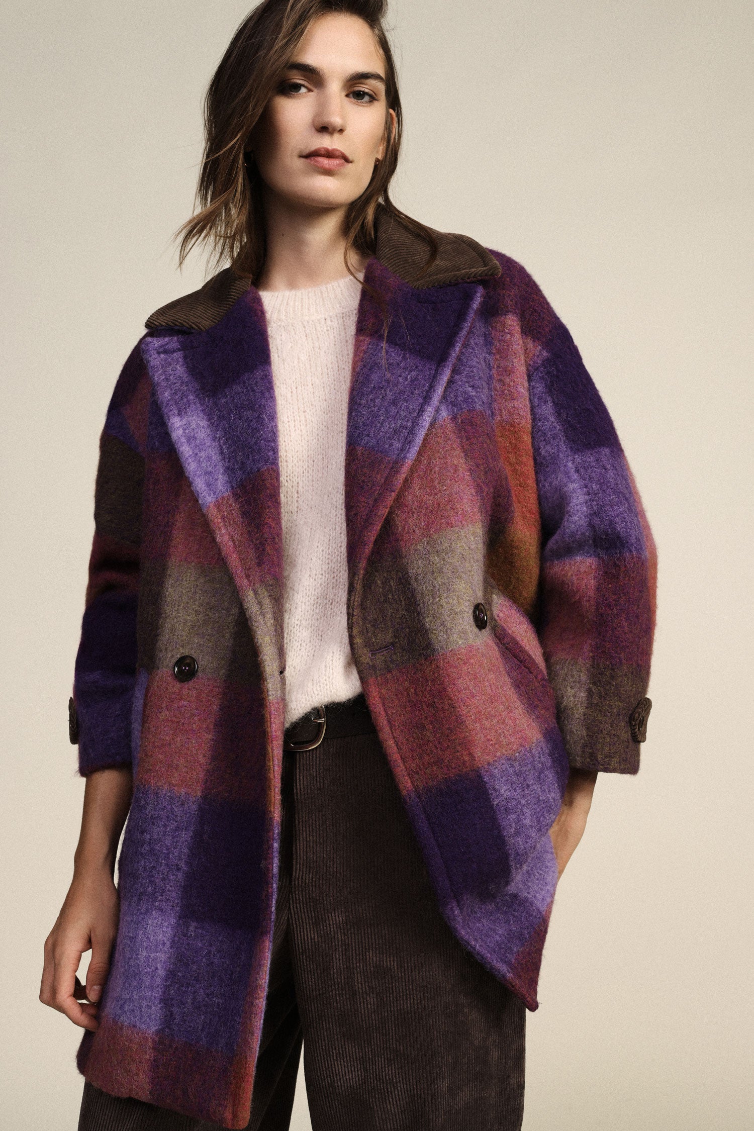 Manteau en laine vierge imprime multicolore Dixie Femme vue portee