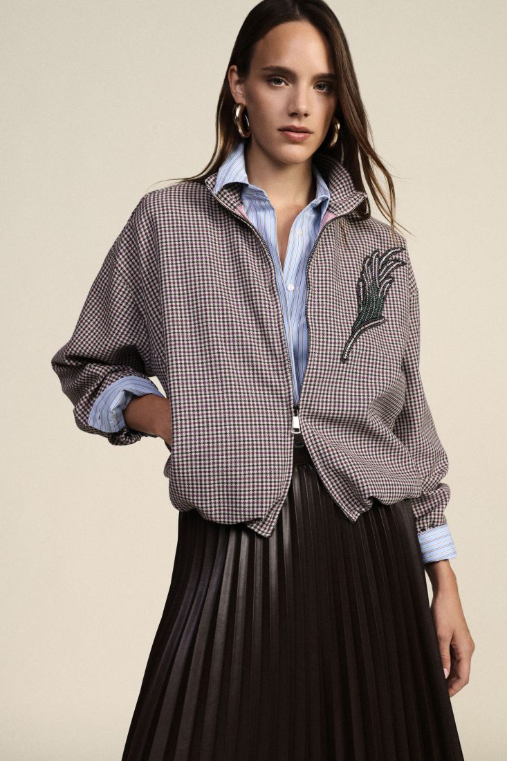 Blouson bomber imprime avec broderie multicolore Dixie Femme vue portee de face