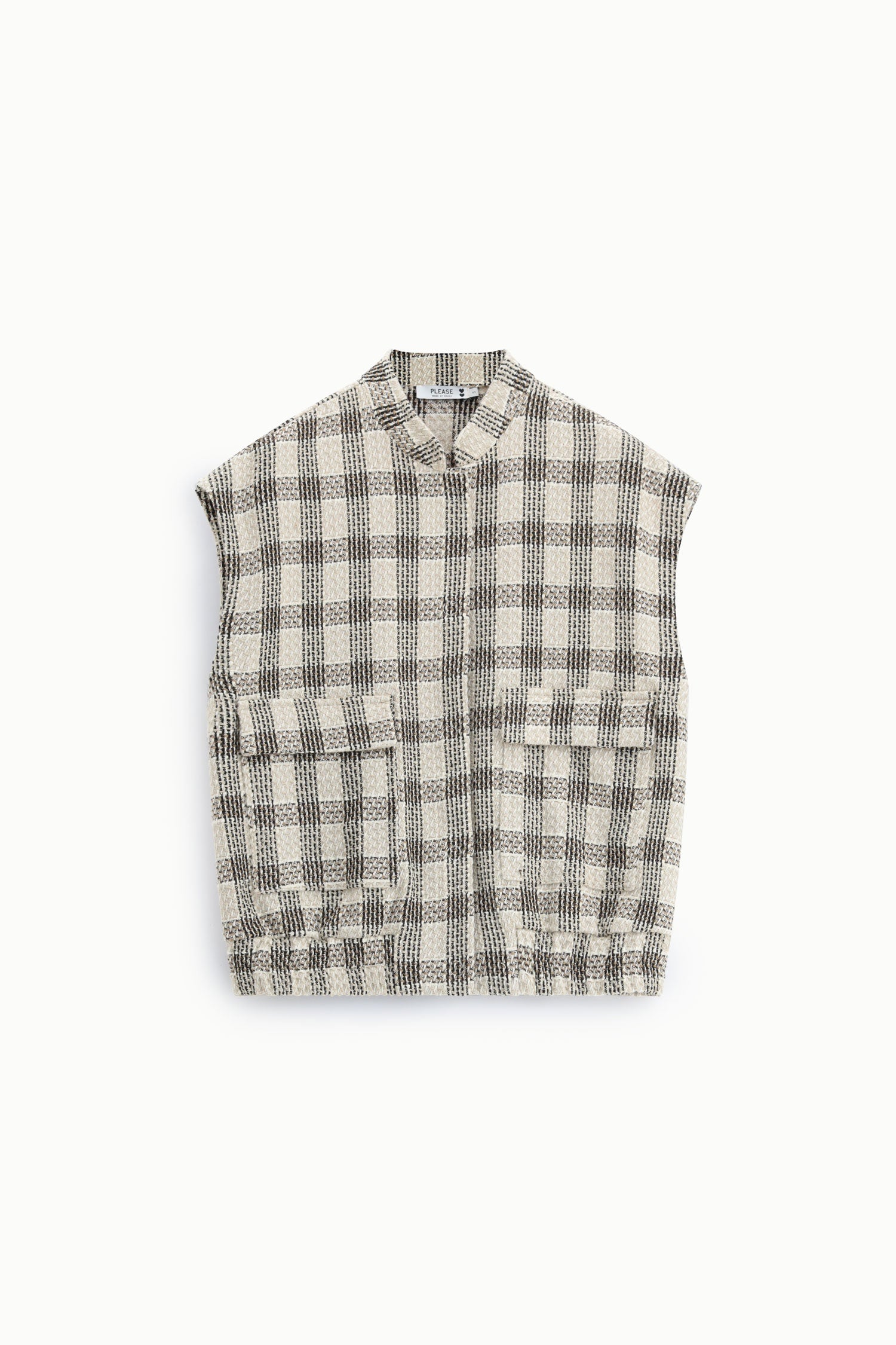 Veste sans manches a carreaux beige et noir Please Femme vue produit