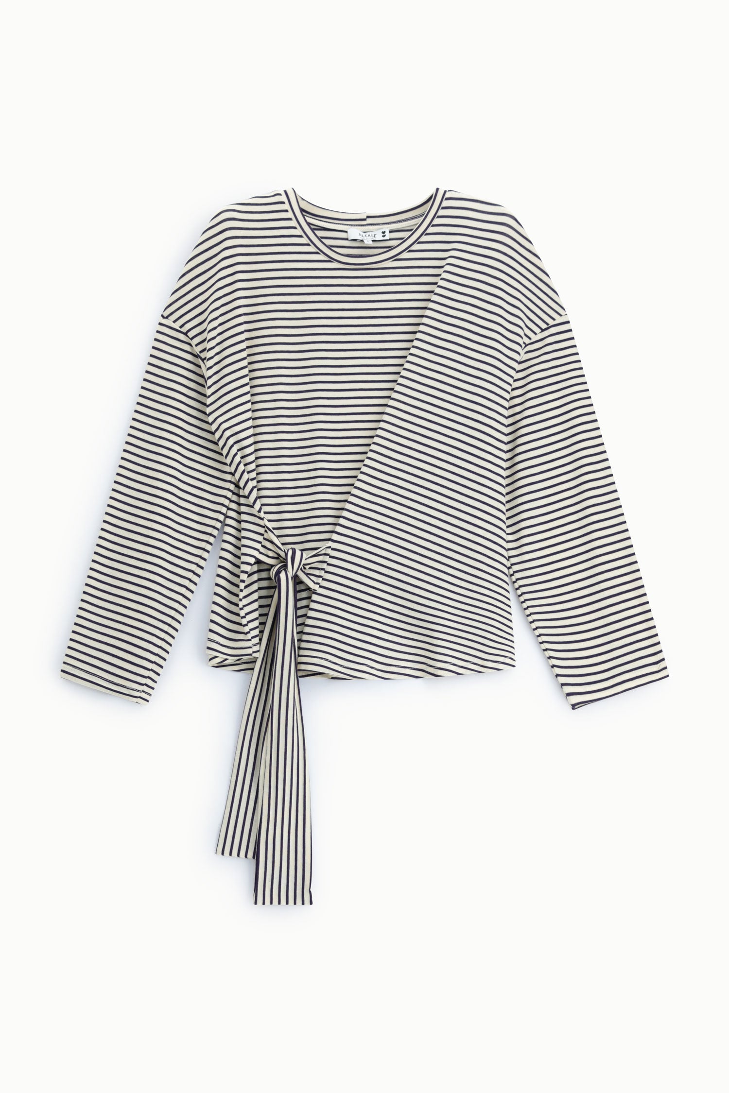 T-shirt raye ecru et bleu a noeud lateral Please Femme vue produit