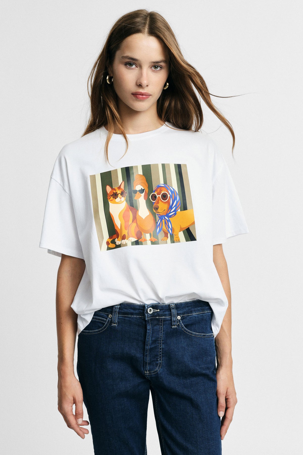 T-shirt imprimé chats blanc et vert – Please