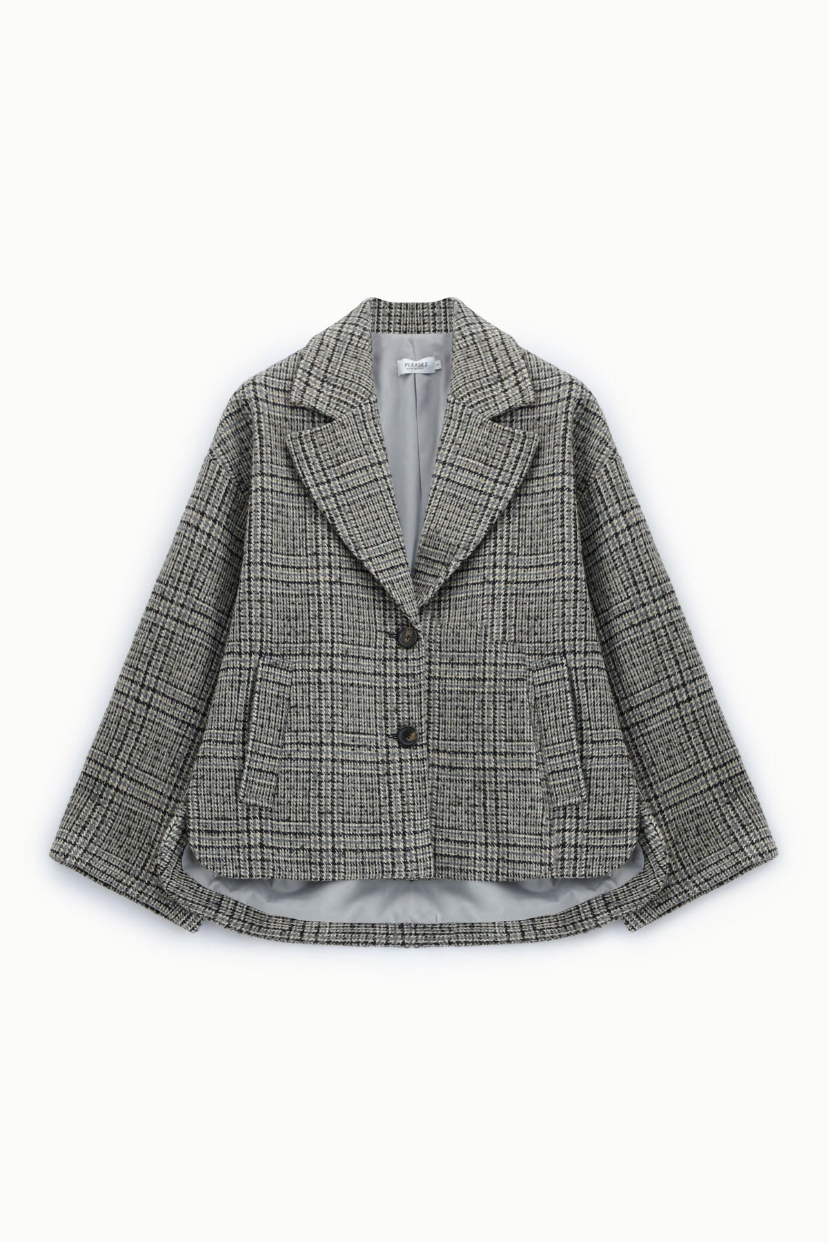Veste courte ample à carreaux noir et gris à plat – Please