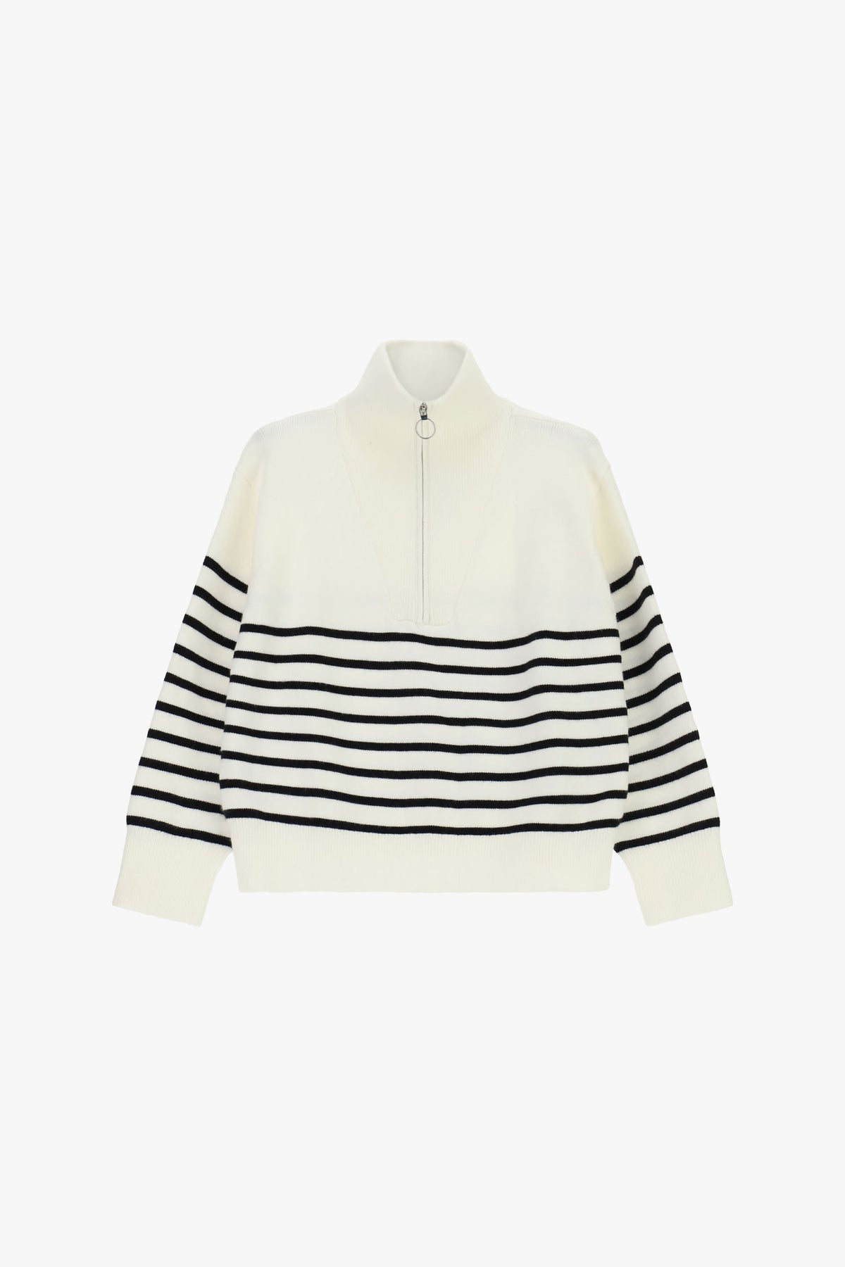 Pull col camionneur rayé écru et noir Imperial Femme