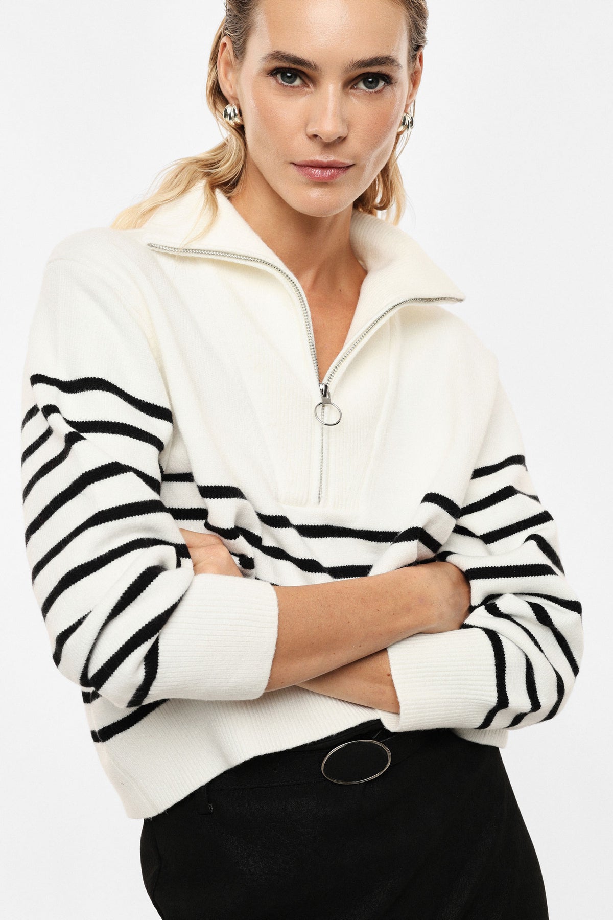 Pull col camionneur rayé écru et noir – Imperial