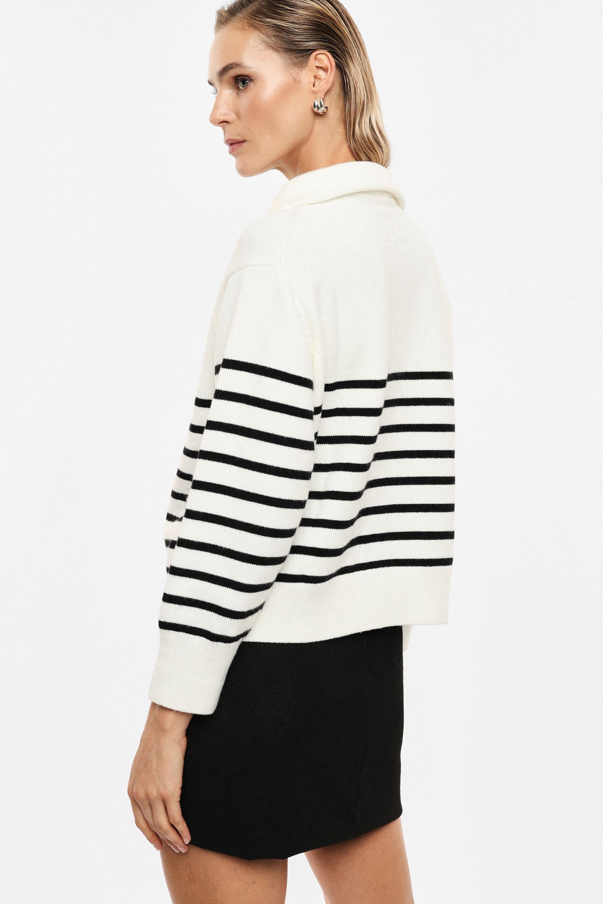 Pull col camionneur rayé écru et noir – Imperial