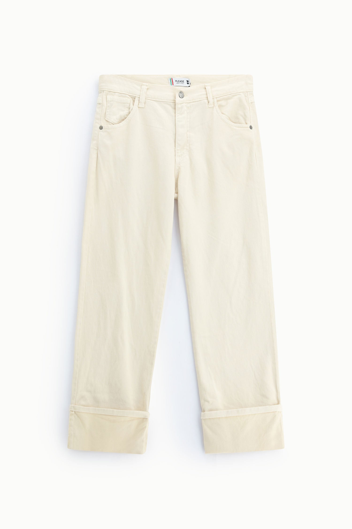 Pantalon 5 poches a revers ecru Please Femme vue produit