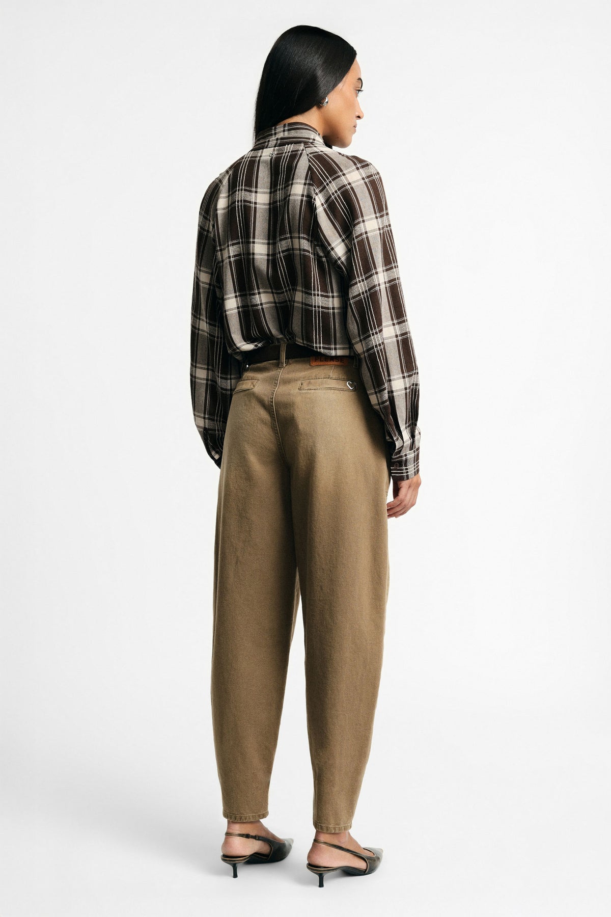 Pantalon taille haute à grandes poches plaquées kaki – Femme