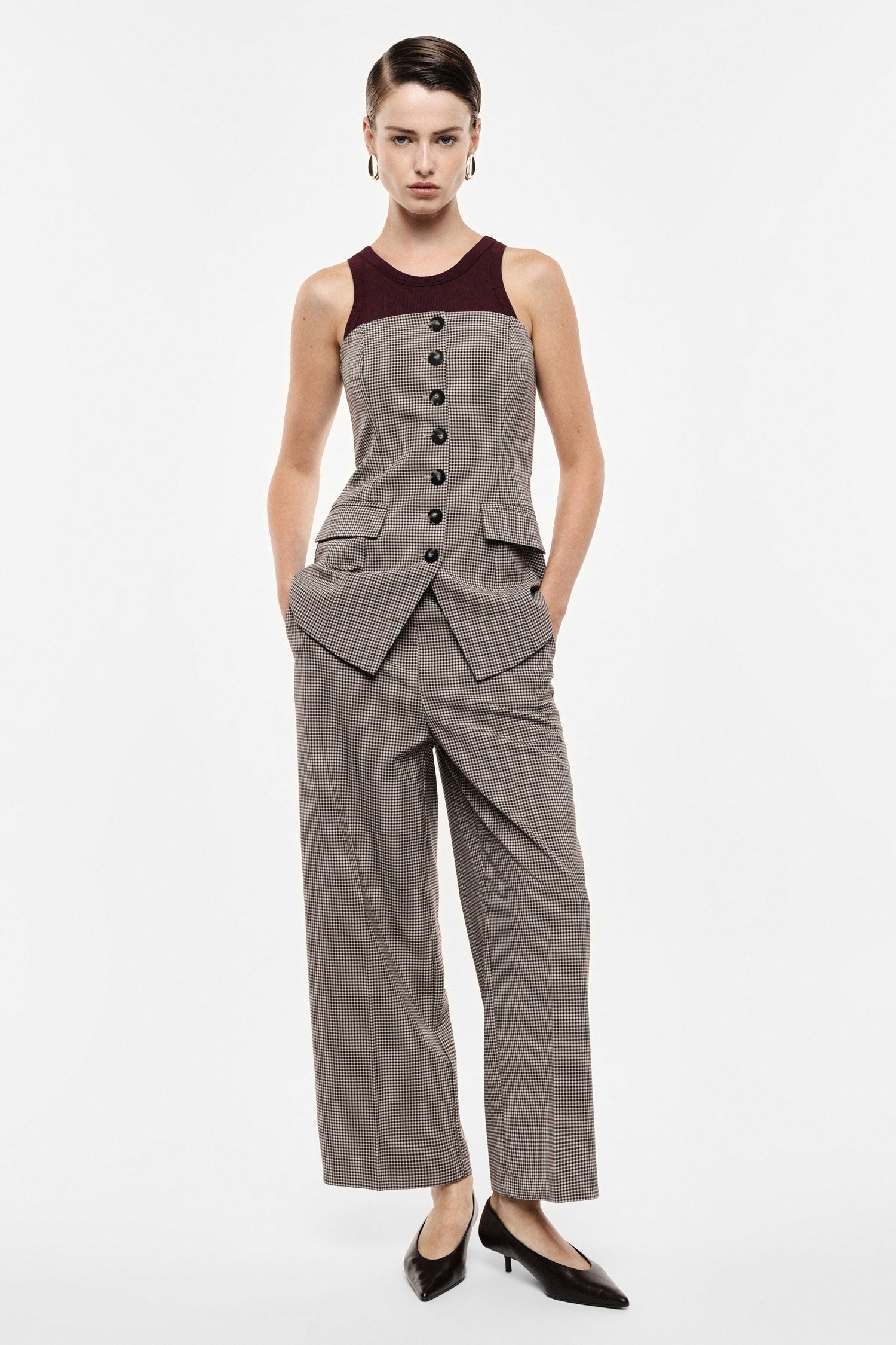 Pantalon large micro pied-de-poule Imperial Femme vue portee