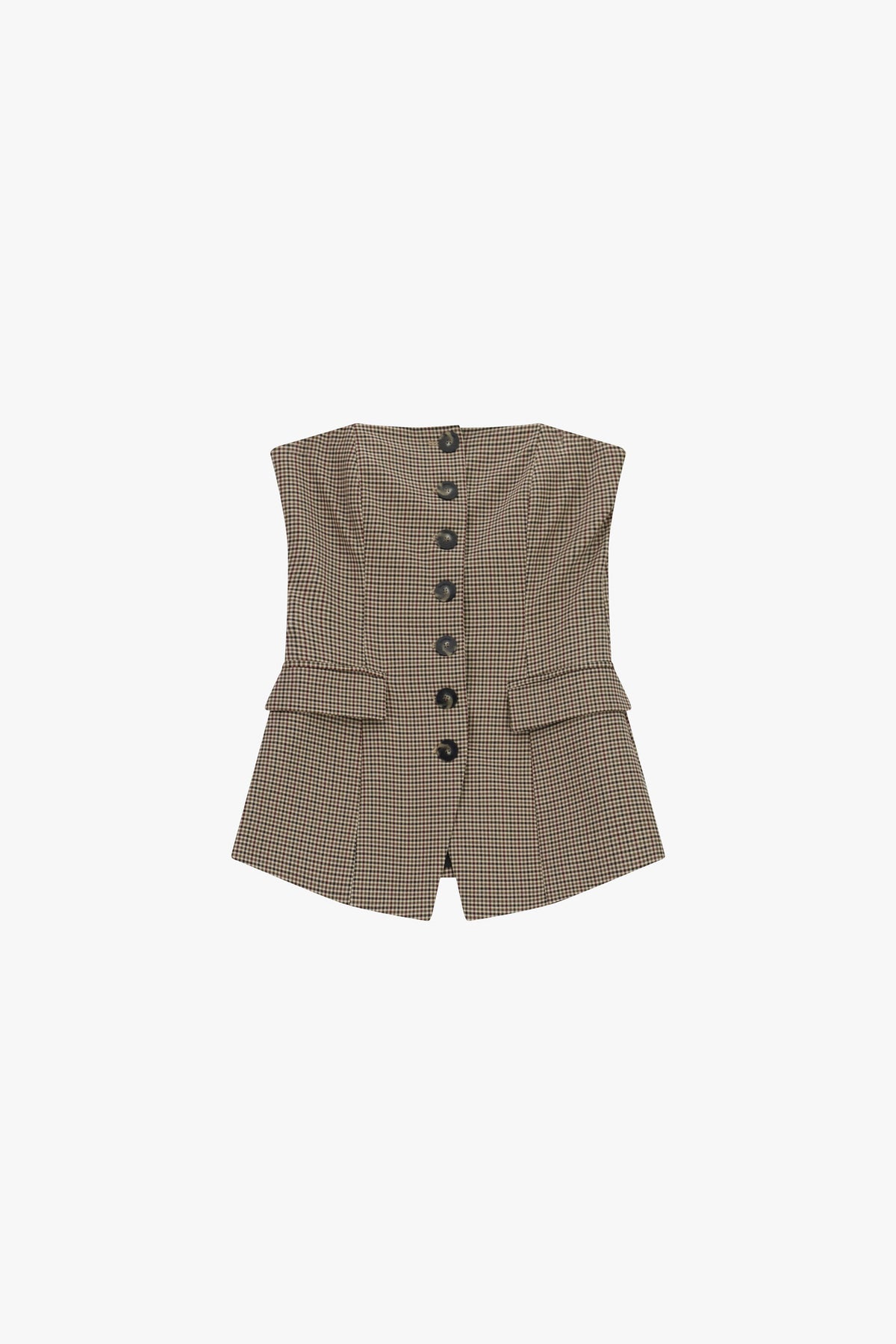 Bustier de tailleur boutonné micro pied-de-poule beige et chocolat – Imperial