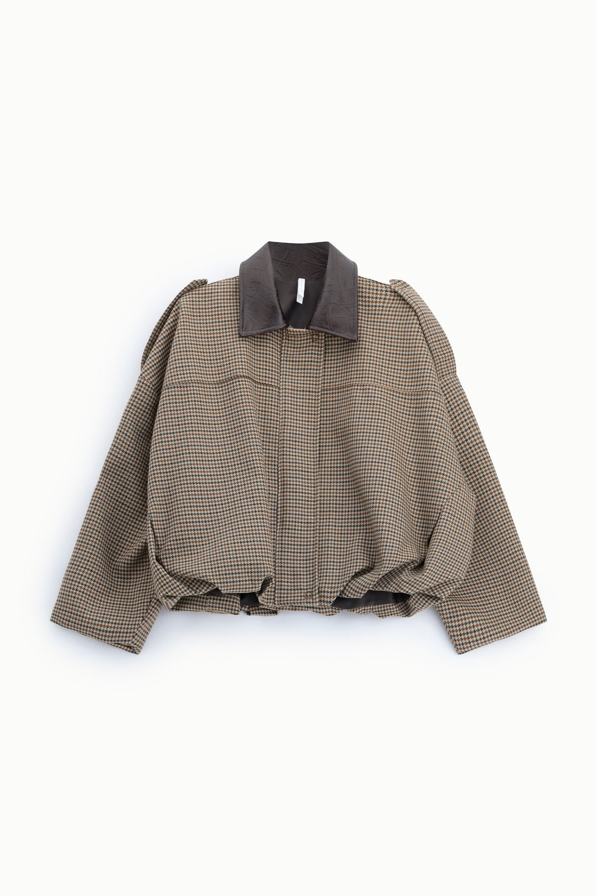 Blouson court pied-de-poule beige et chocolat, col éco-cuir croco, Imperial Femme