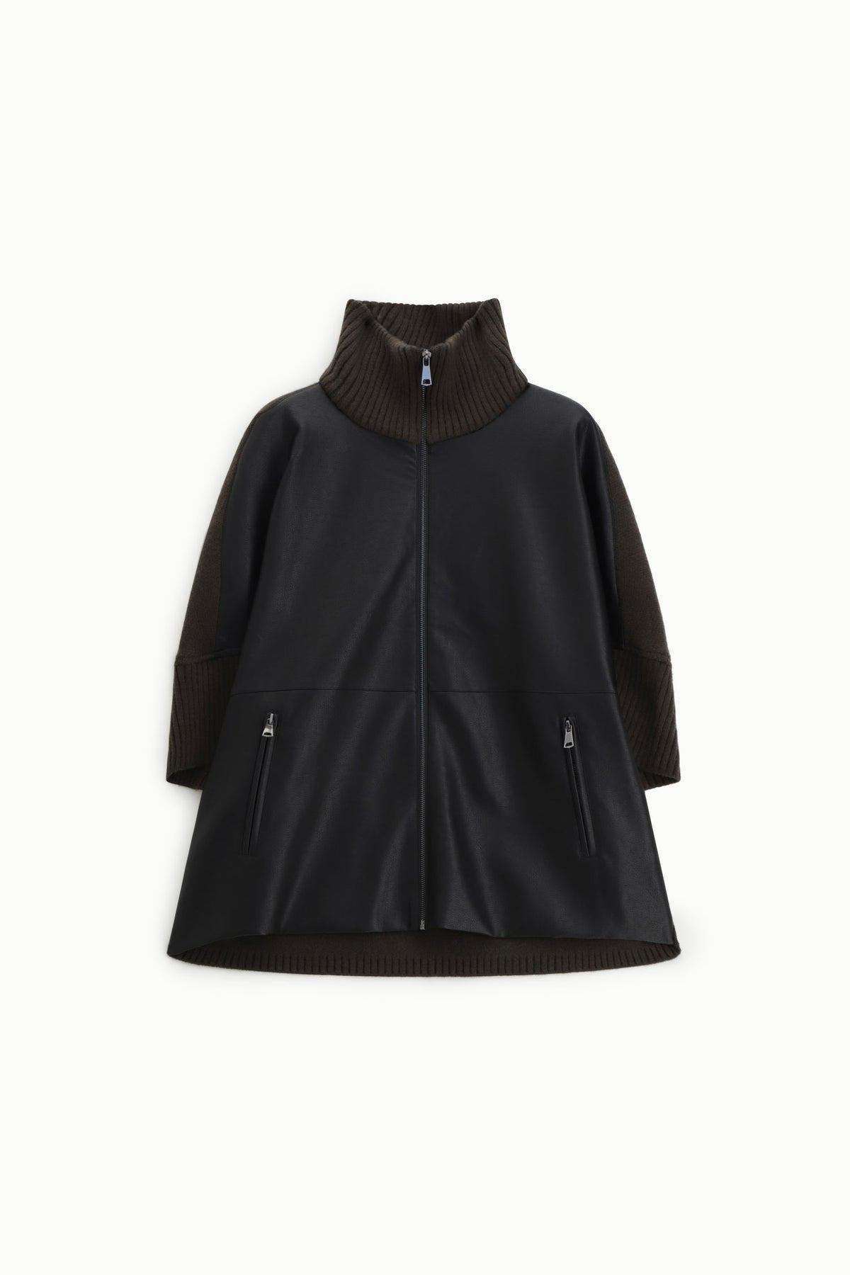 Blouson cape bi-matière effet cuir et maille noir – Femme