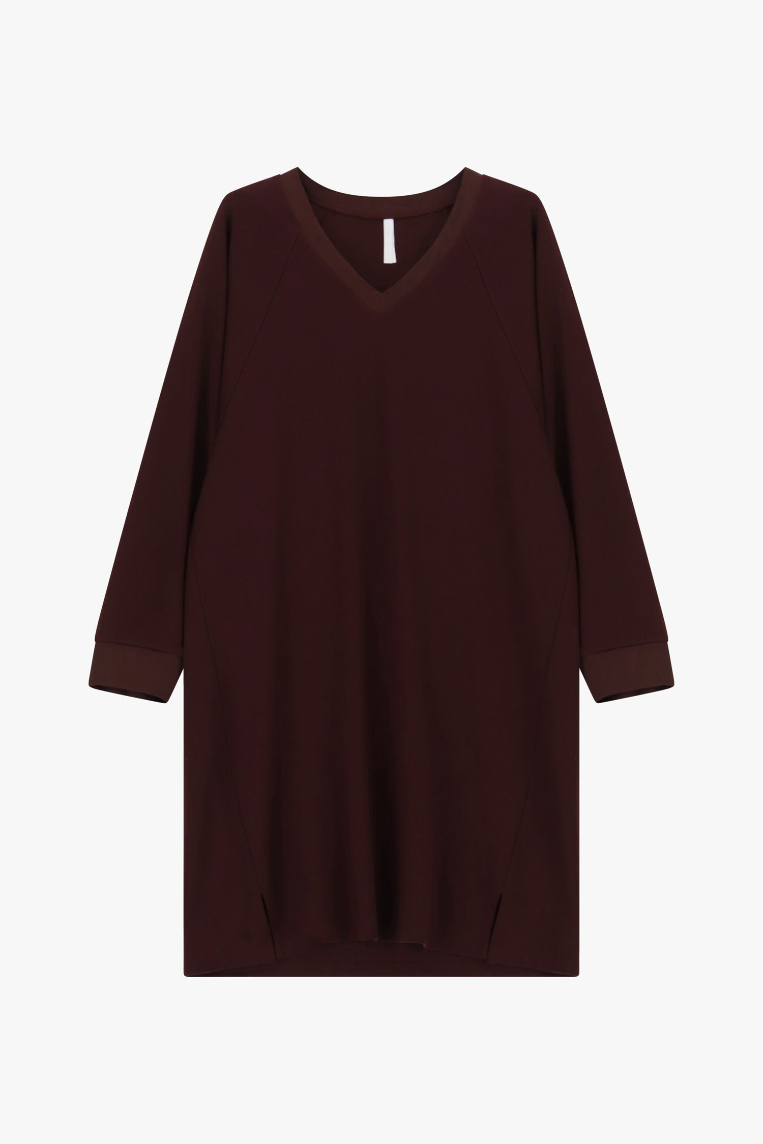 Robe courte trapeze col V manches kimono bordeaux Imperial Femme vue de face