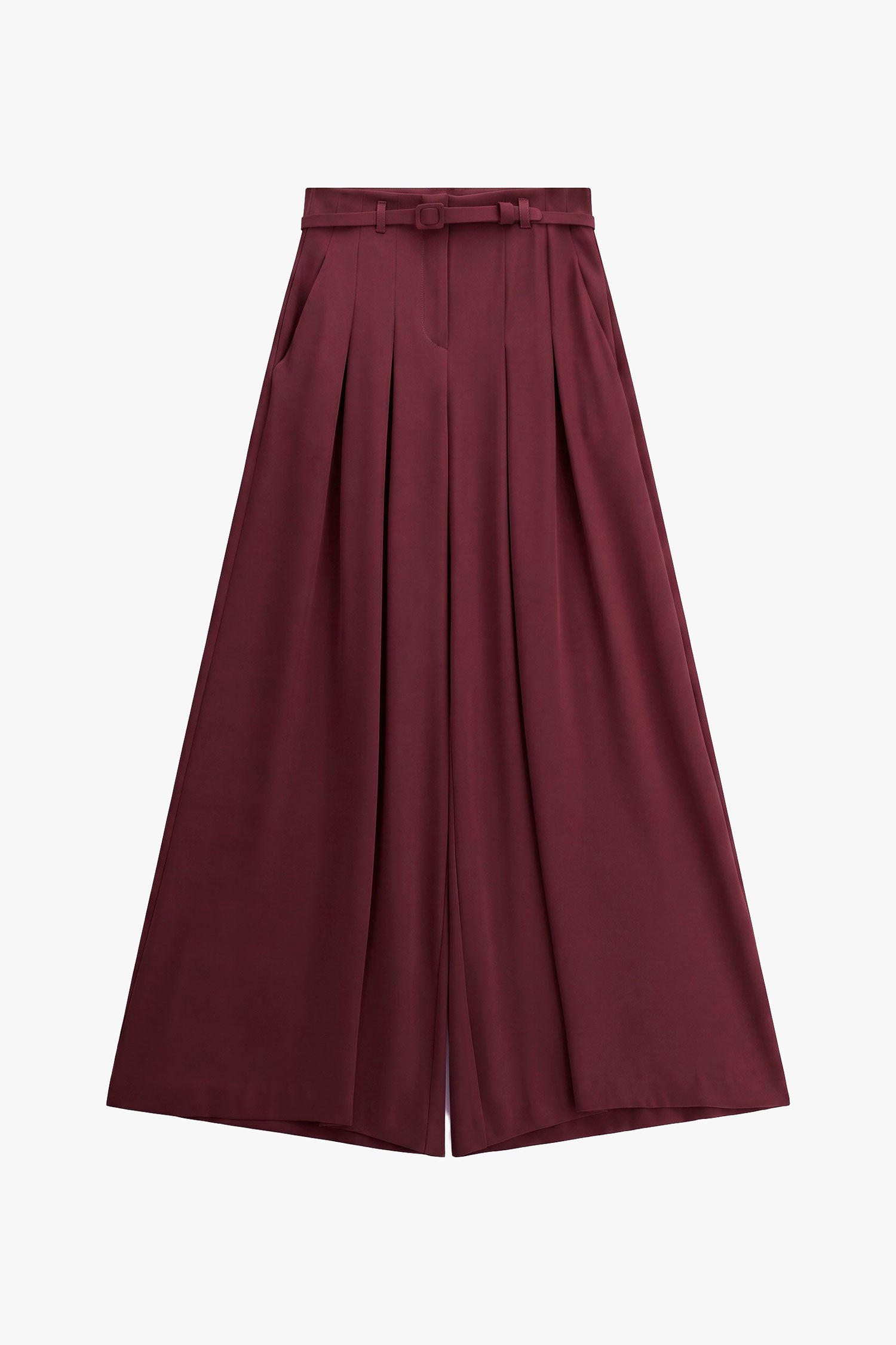 Pantalon palazzo taille haute a pinces bordeaux Imperial Femme vue de face