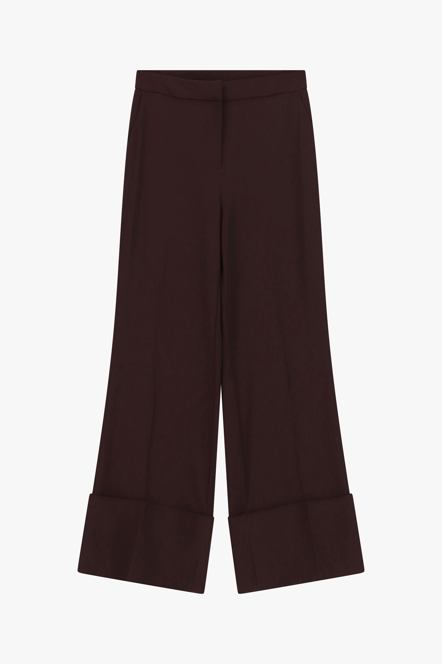 Pantalon palazzo taille haute revers large bordeaux Imperial Femme vue de face