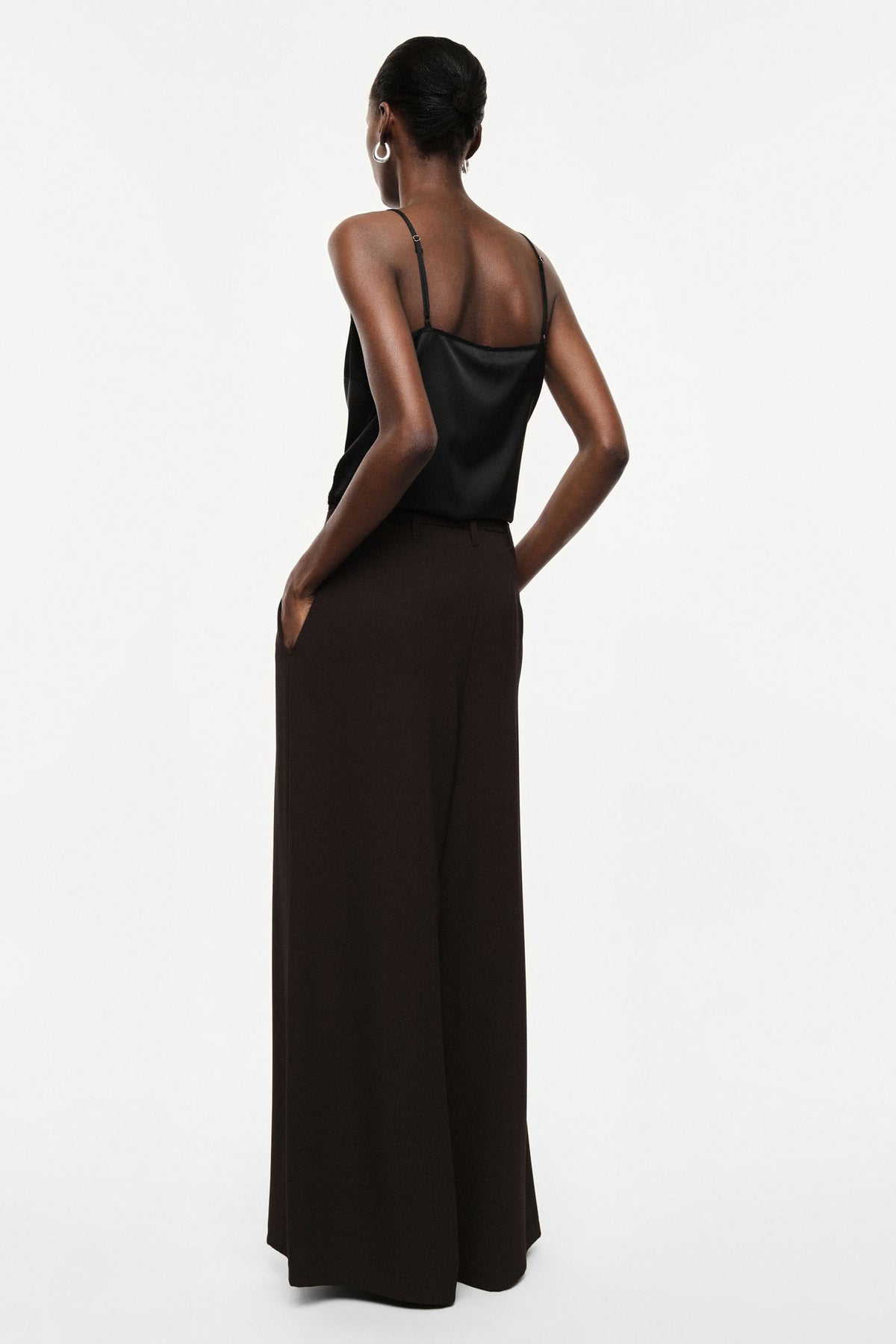 Pantalon palazzo en crêpe diagonale taille haute bordeaux – Imperial